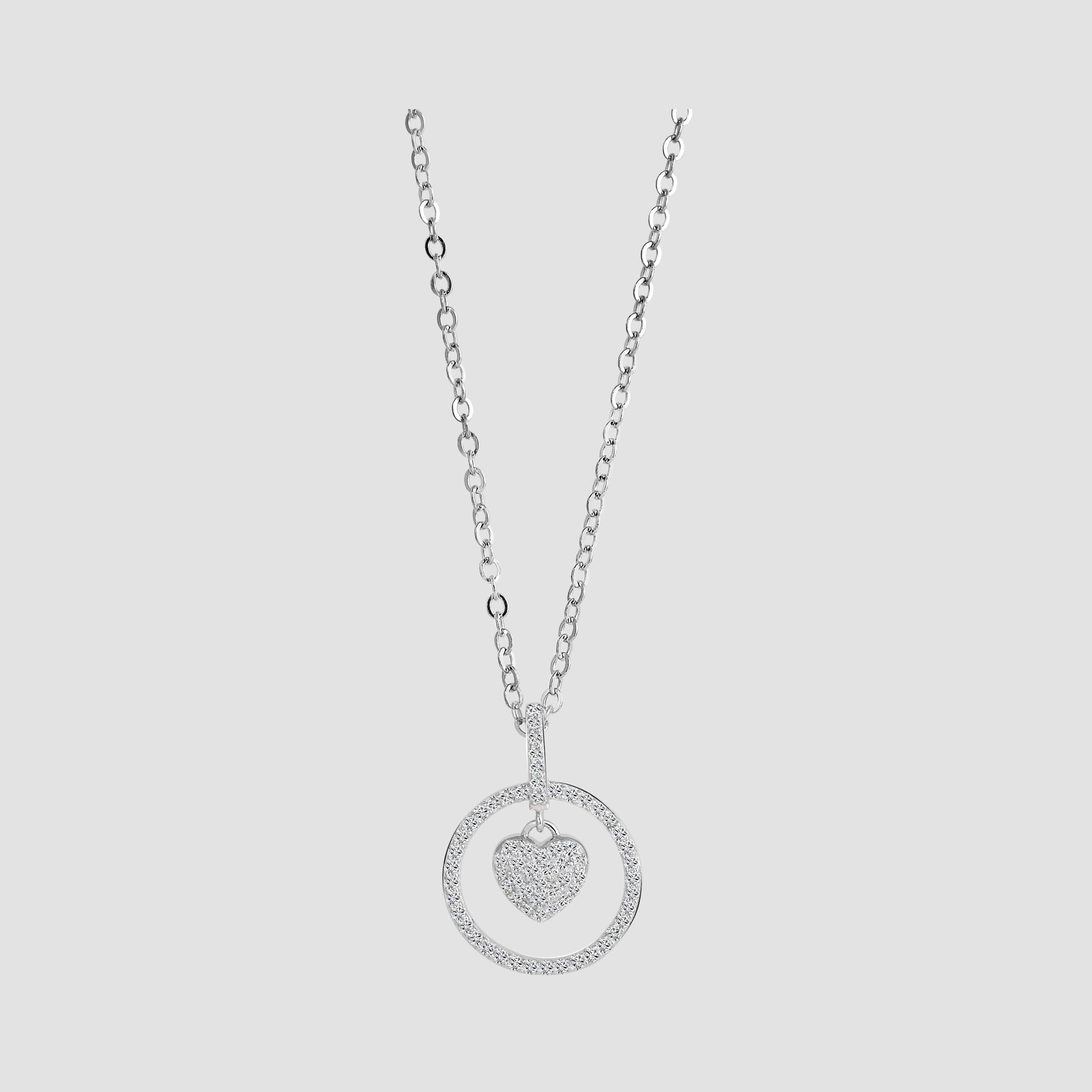 925/- Echt Silber Halskette "Aylin", Herz, Ring, Zirkoniabesatz, 925/rhodiniert