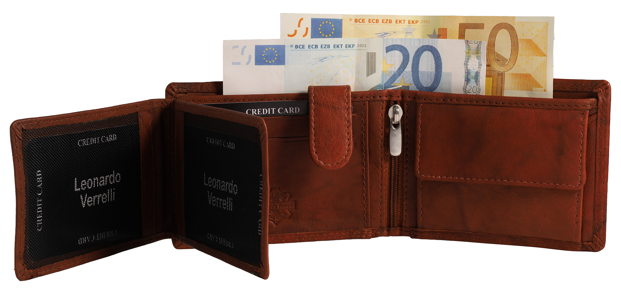 Leonardo Verrelli Echtleder (Antik) Geldbörse, RFID, Querformat, braun (cognac)