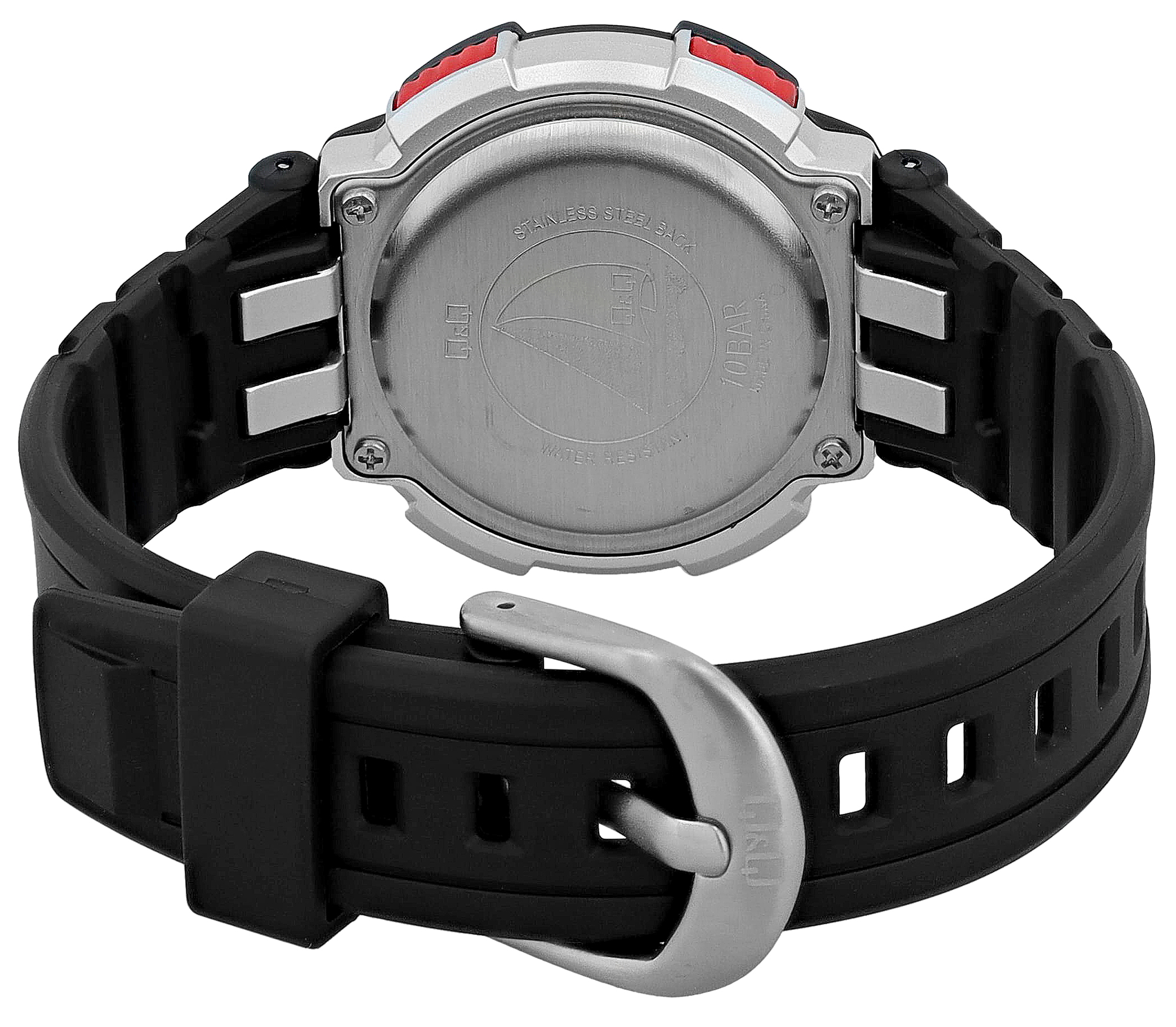 Q&Q Herren-/Jugend Digitaluhr, Kunststoff, Silikonarmband, schwarz, 10 ATM, Ø 36 mm