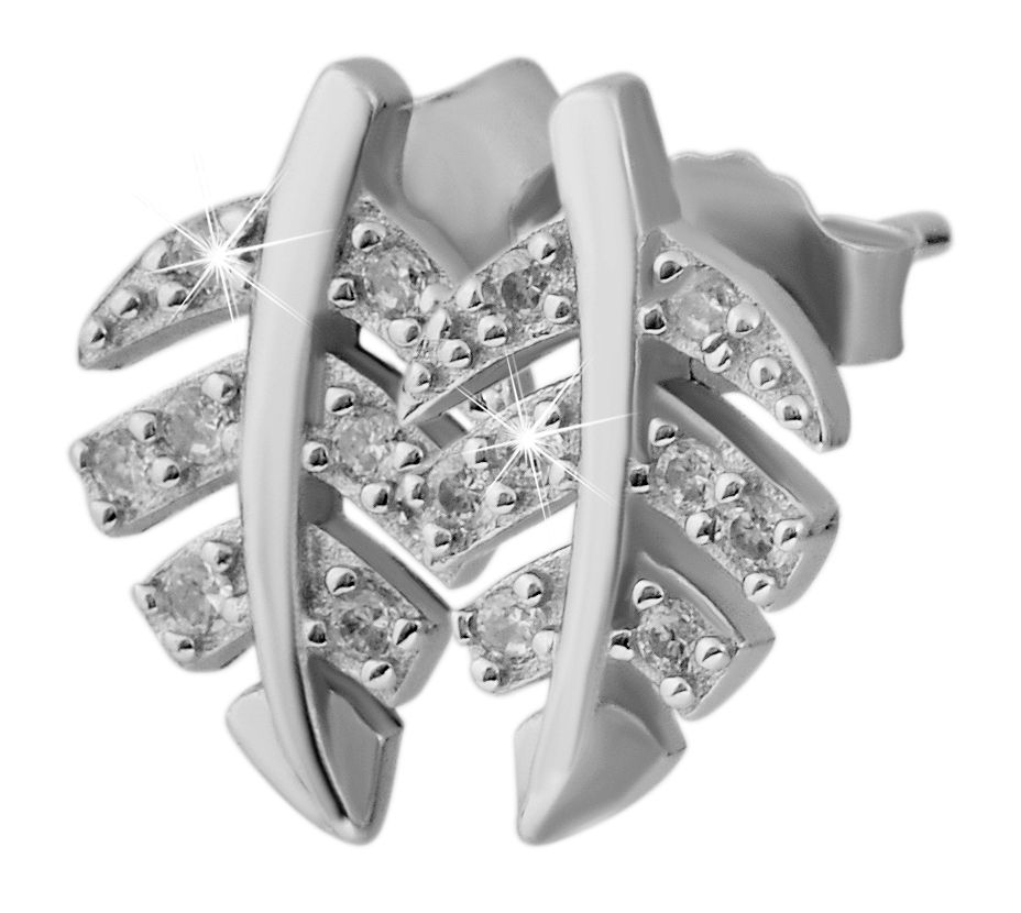 925/- Echt Silber Schmuck Set "Dobra" Anhänger & Ohrstecker im Blatt Desgin weiße Zirkonia