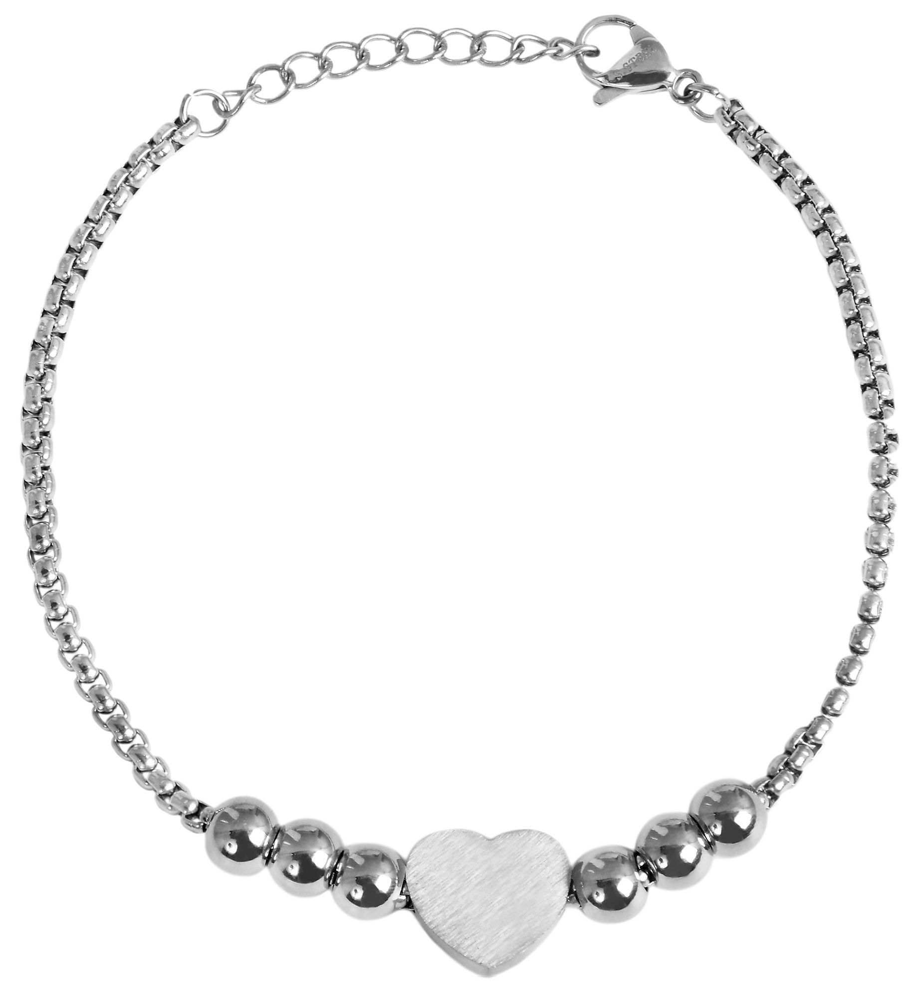 "Hilla" Edelstahl Armband - Herz & Kugeln, 17 + 3 cm, gravierbar, silberfarben