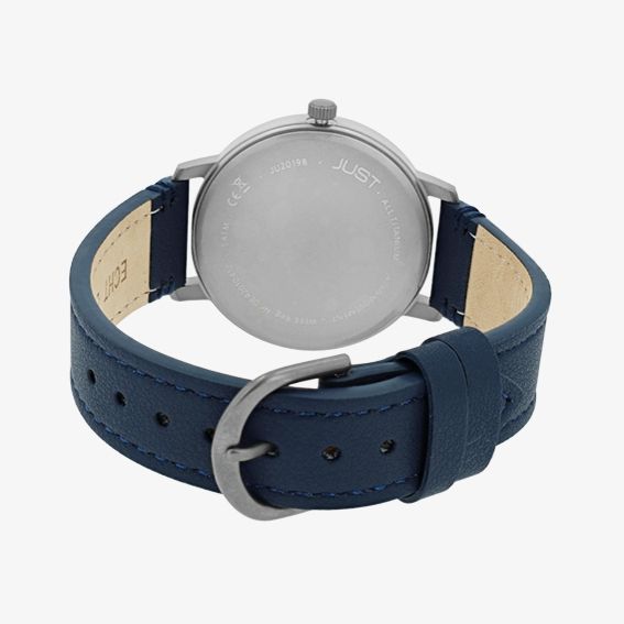 JUST  "Fanis" Titan Herrenuhr mit Echtlederarmband, 5 ATM, blau