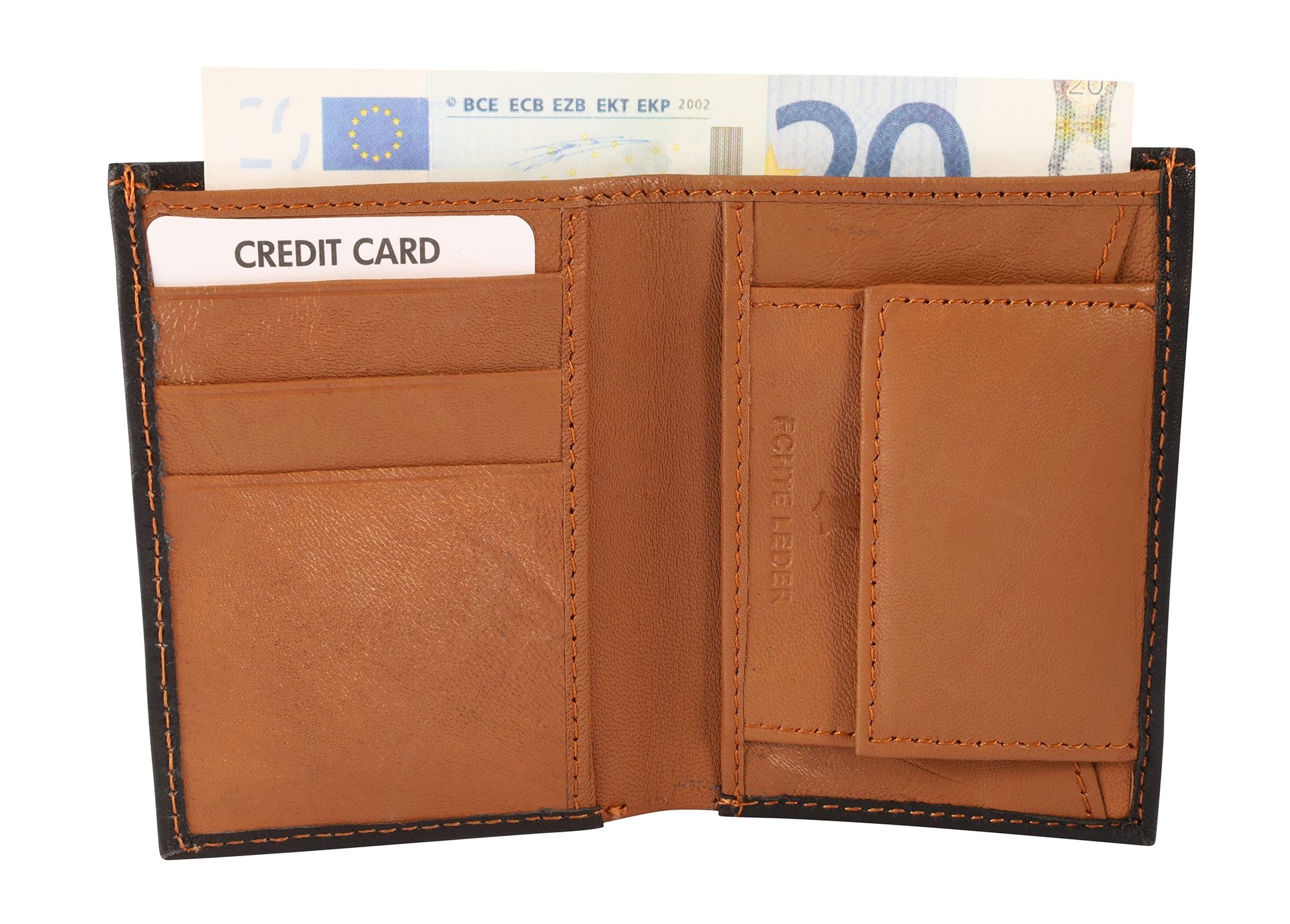 Steinmeister Mini-Geldbörse aus Echtleder, Hochformat, schwarz/braun