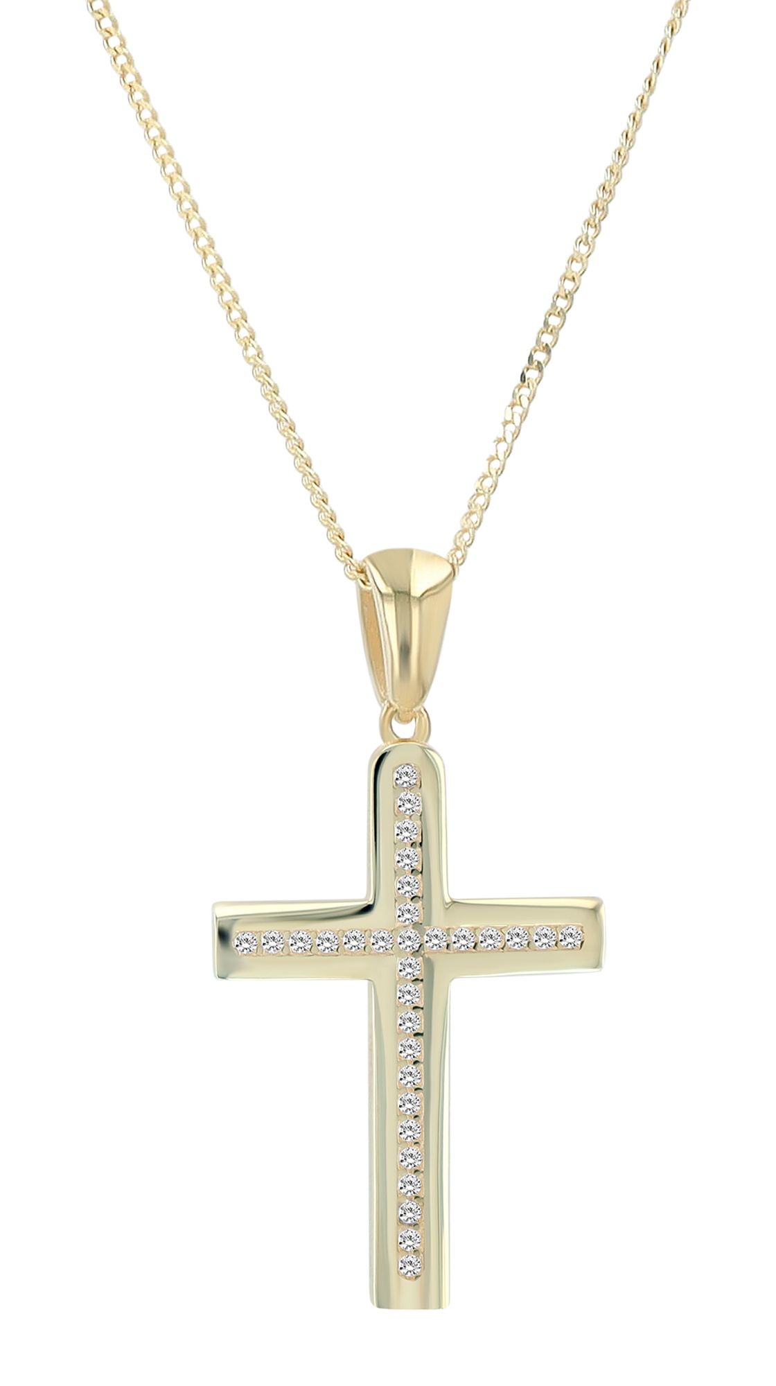 "Yuna" 925/- Echt Silber Anhänger (ohne Kette), Kreuz, Zirkoniabesatz, vergoldet
