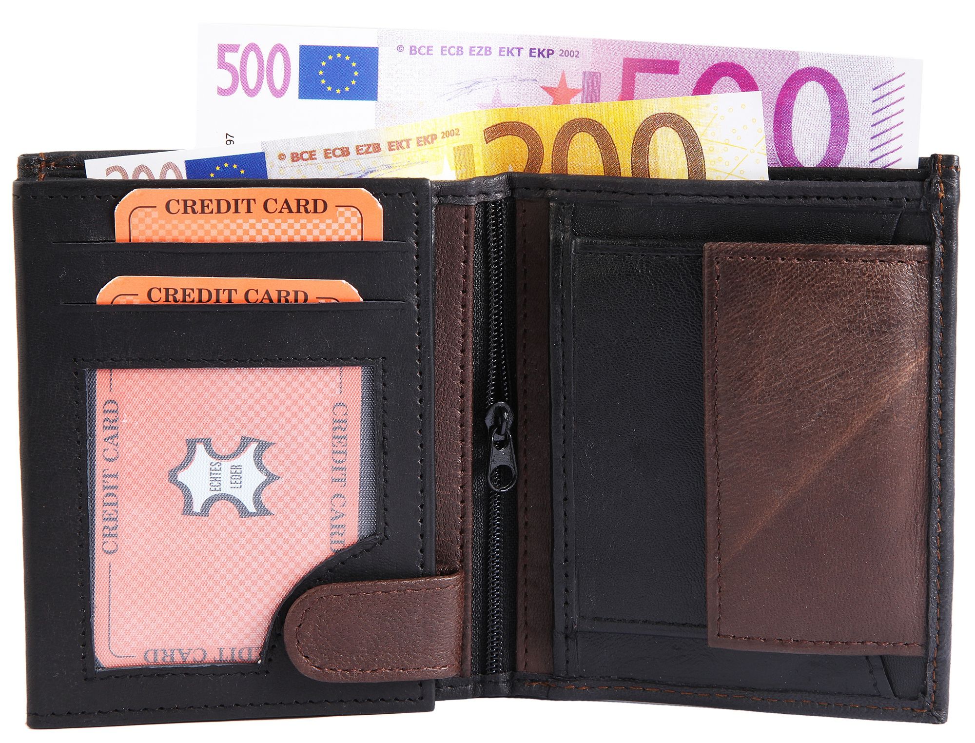 Steinmeister Herrengeldbörse aus Echtleder, Hochformat, schwarz/braun