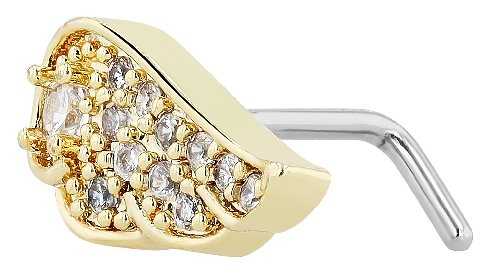 "Panja" Nasenpiercing aus Edelstahl, L-Form, Flügel, Ø 0,9mm/ Stablänge 7,5 mm, goldfarben