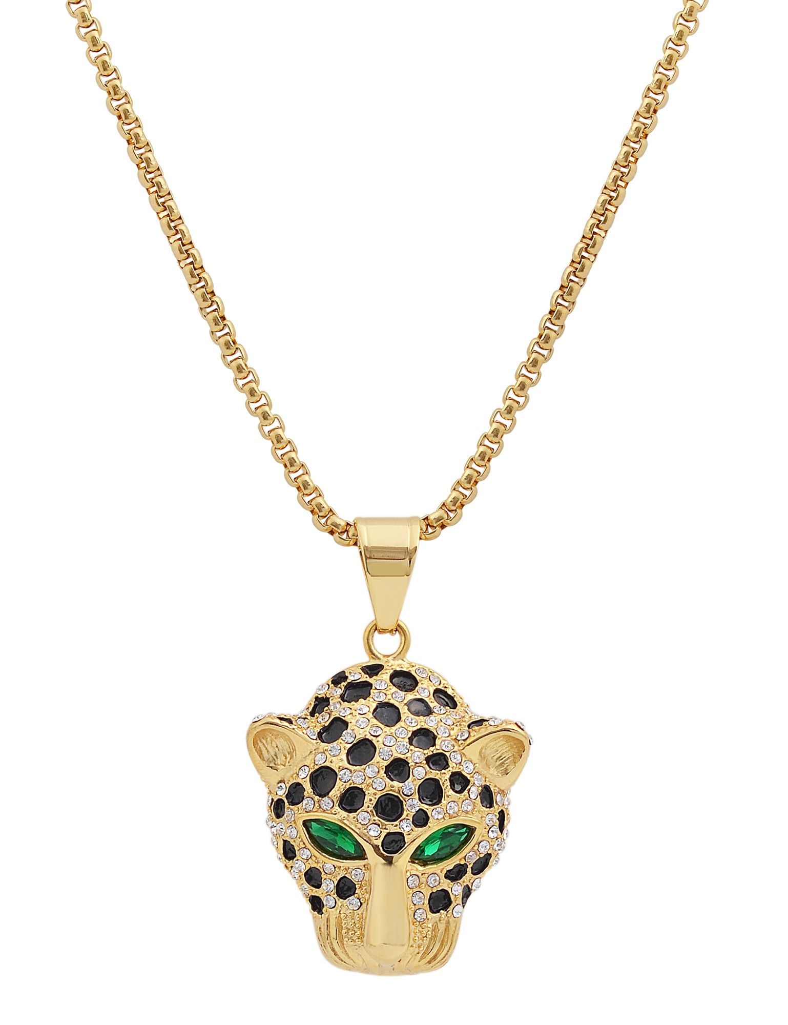 "Arunas" Edelstahl Kette mit Anhänger - Leopardenkopf, 61 cm/ 3 mm, goldfarben