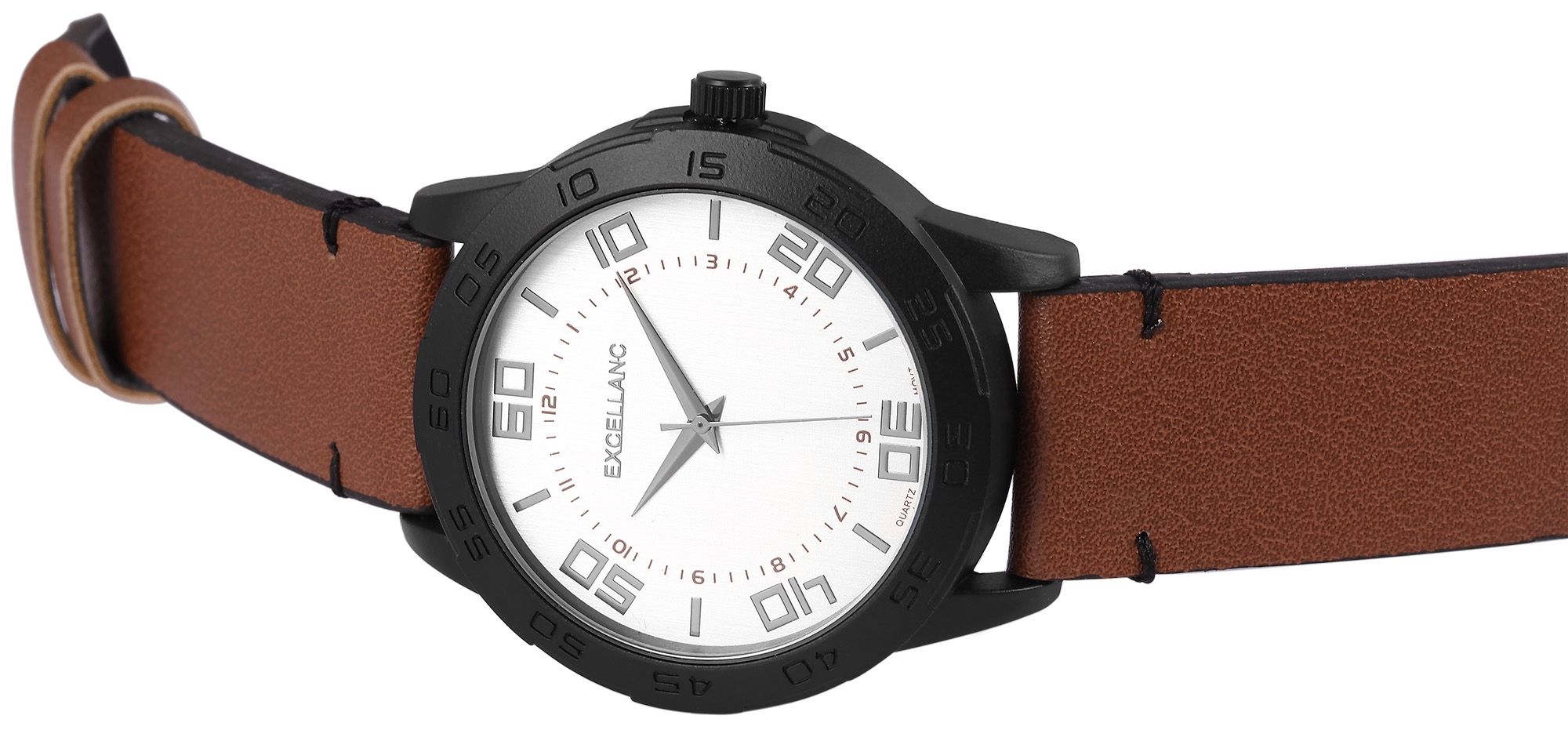 Excellanc Herrenuhr mit Armband aus Kunstleder, braun