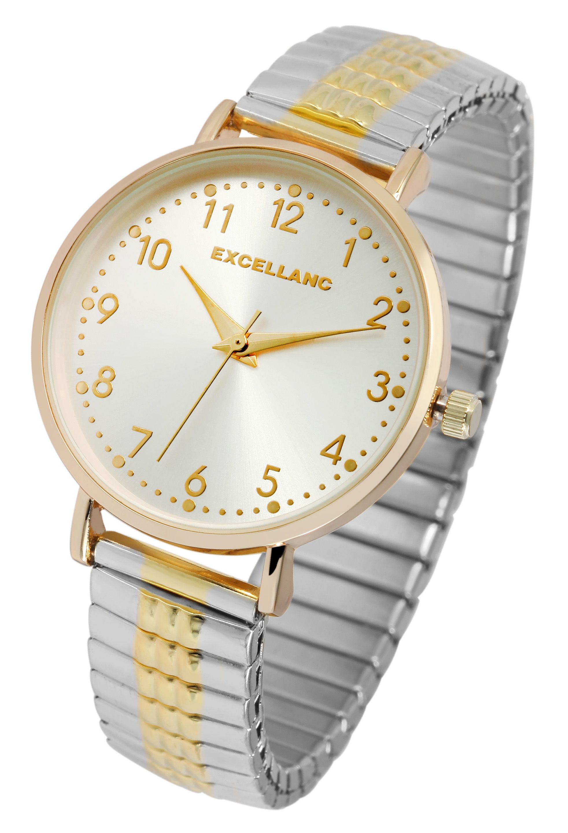 Excellanc Damenuhr mit Edelstahlzugarmband, silber- & goldfarben