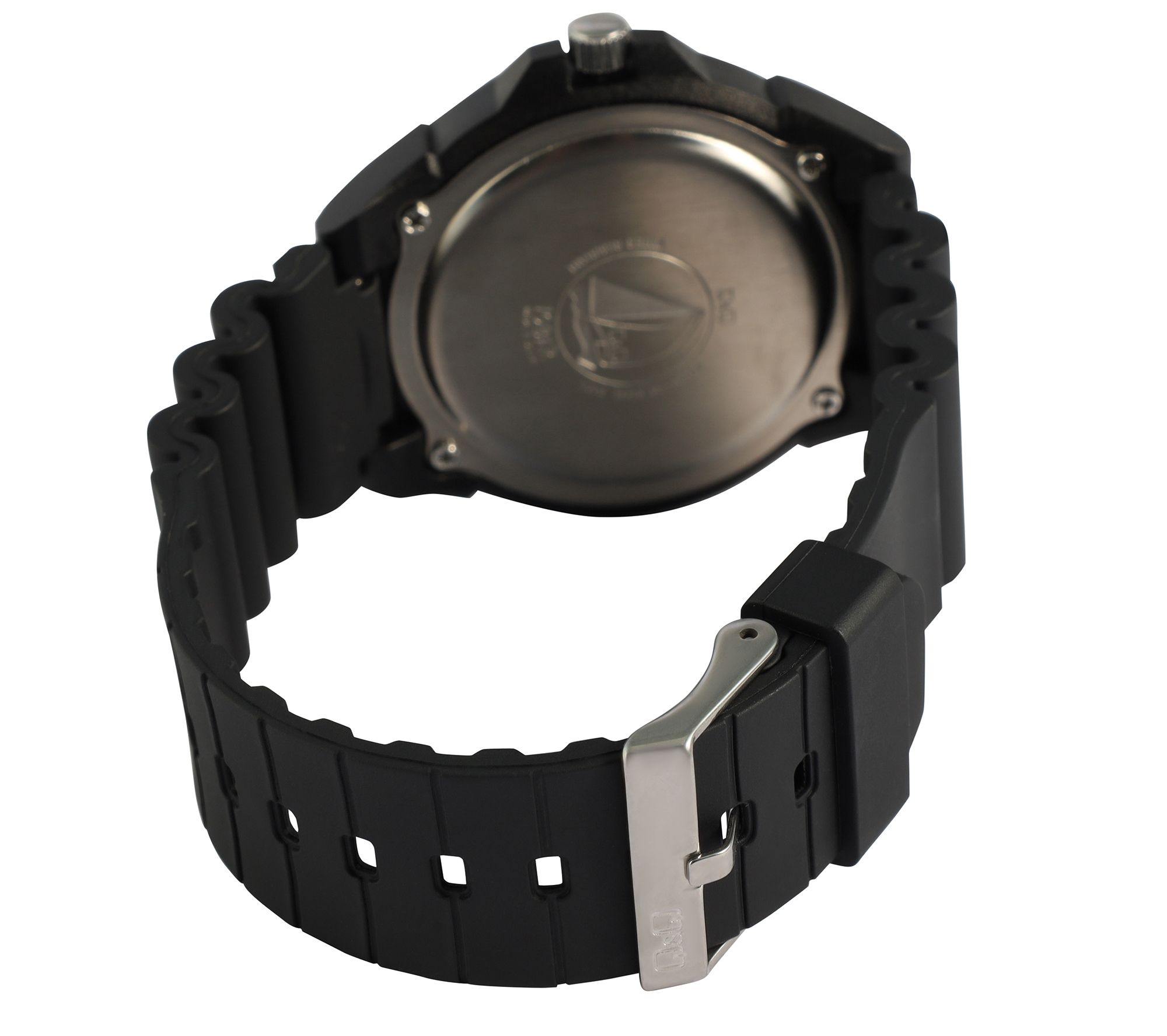 Q&Q Herrenuhr, Resinband, Ø 43 mm, schwarz/ weiß