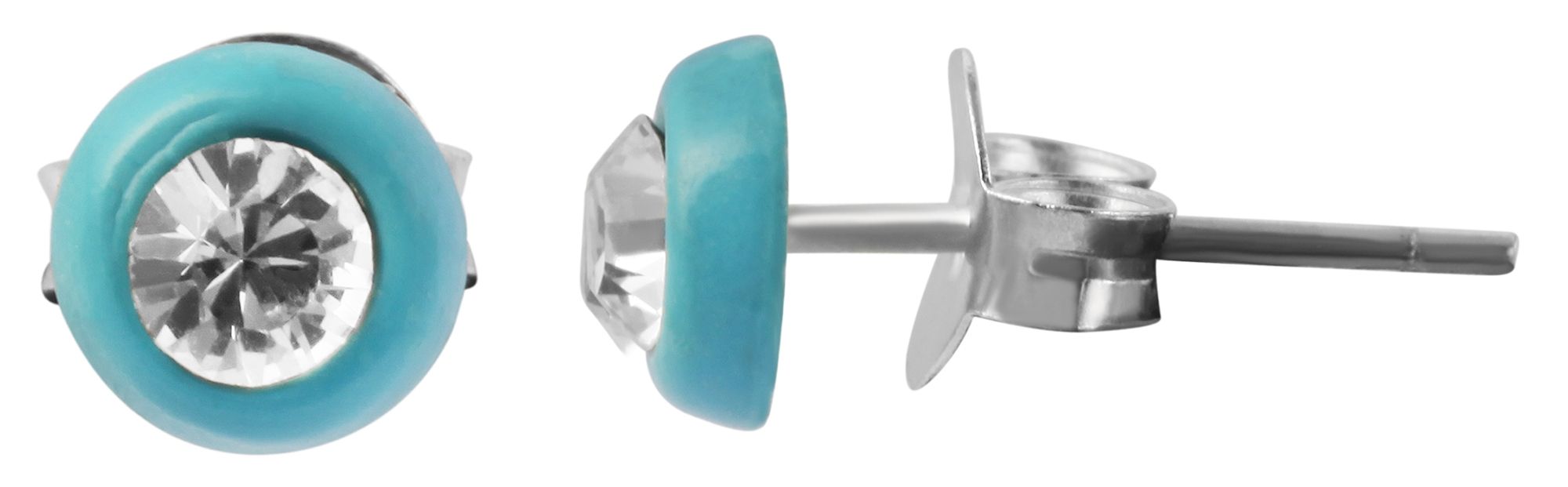 "Farbenfreunde Cleo" 925/- Echt Silber Kinder Ohrstecker, Similistein, rhodiniert, hellblau