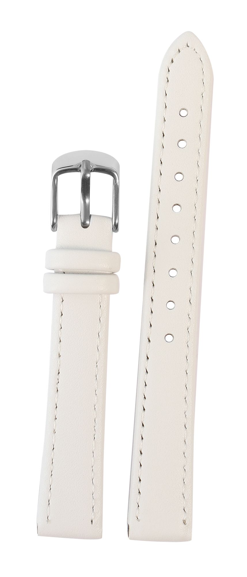 Uhrenarmband aus Echtleder, genäht, weiß, 14 mm