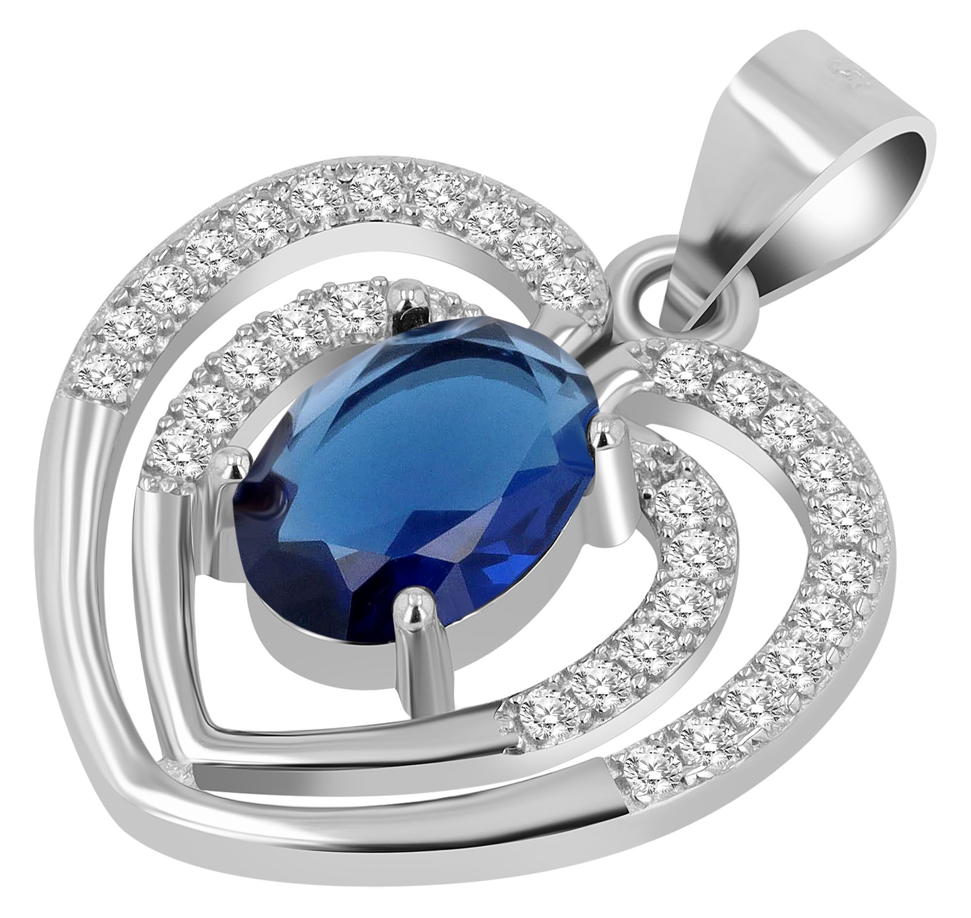 "Tilla" Echt Silber Anhänger - Herz (o. Kette), Zirkonia blau, rhodiniert