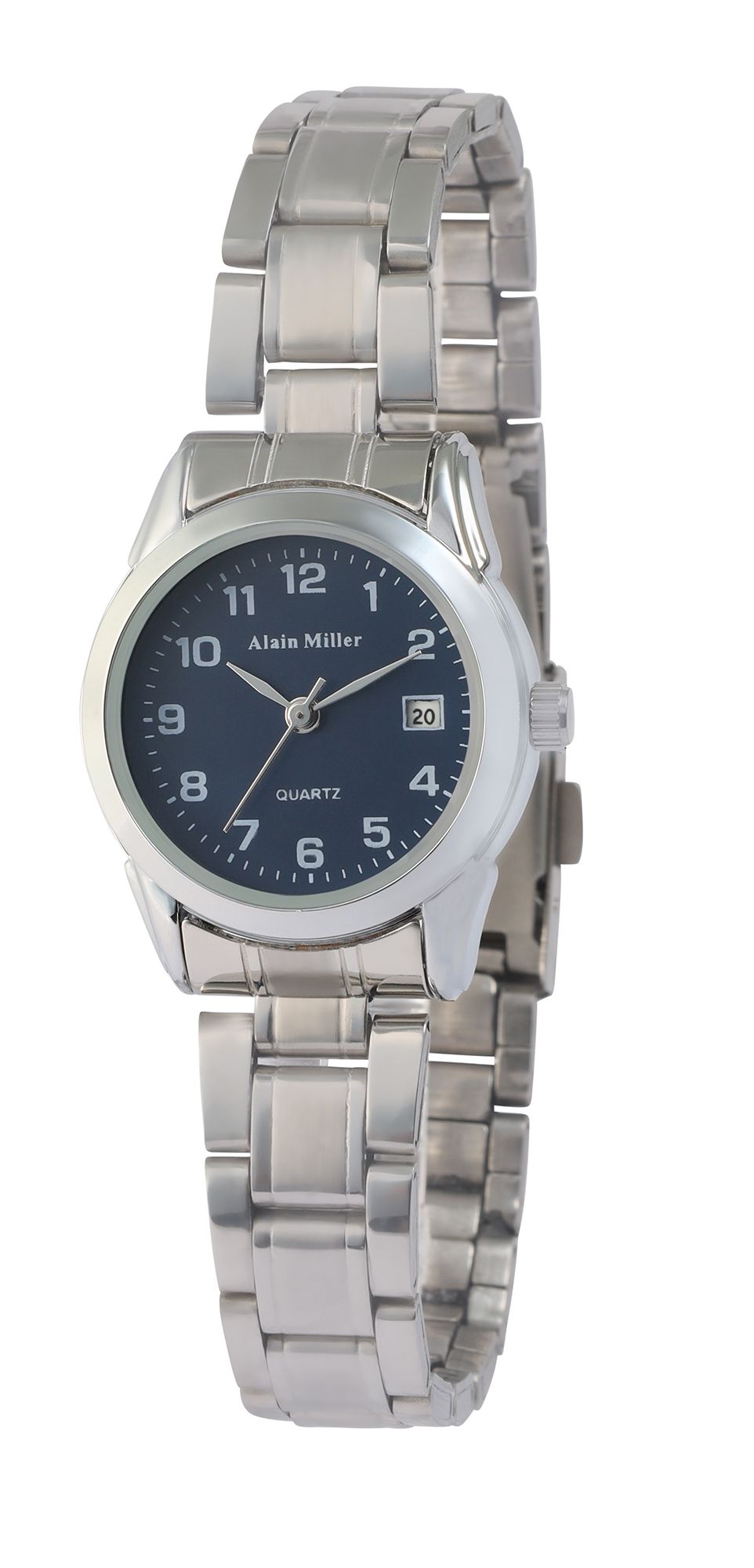 Alain Miller Damenuhr mit Gliederarmband, Edelstahl, silberfarben/ blau