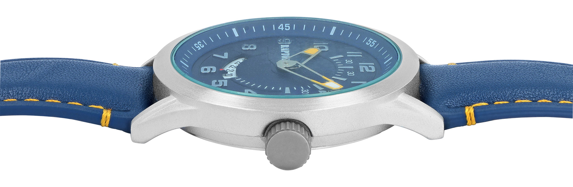 Raptor Herrenuhr "Yava" mit Lederarmband, Datumsanzeige, 5 ATM, blau/silberfarben