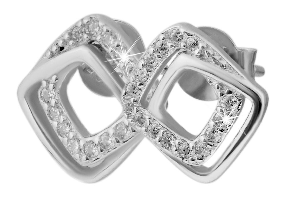 "Evija" 925/- Echt Silber Schmuck-Set - Anhänger + Ohrstecker, Zirkonia, rhodiniert