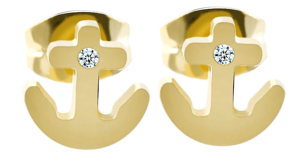 Akzent Edelstahl Ohrstecker, Anker, Similistein, goldfarben