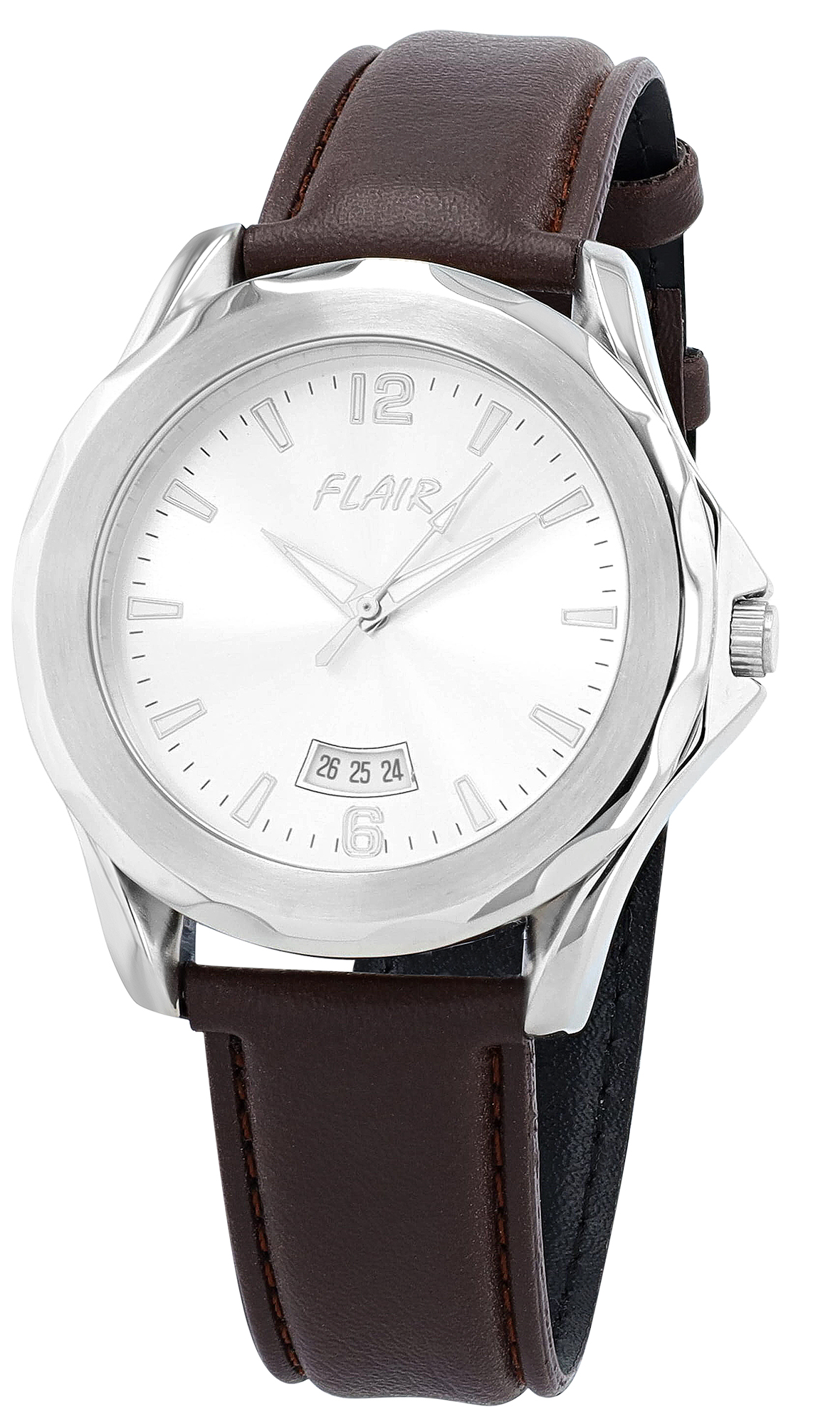 Flair Herrenuhr mit Echtlederband, braun/ silberfarben
