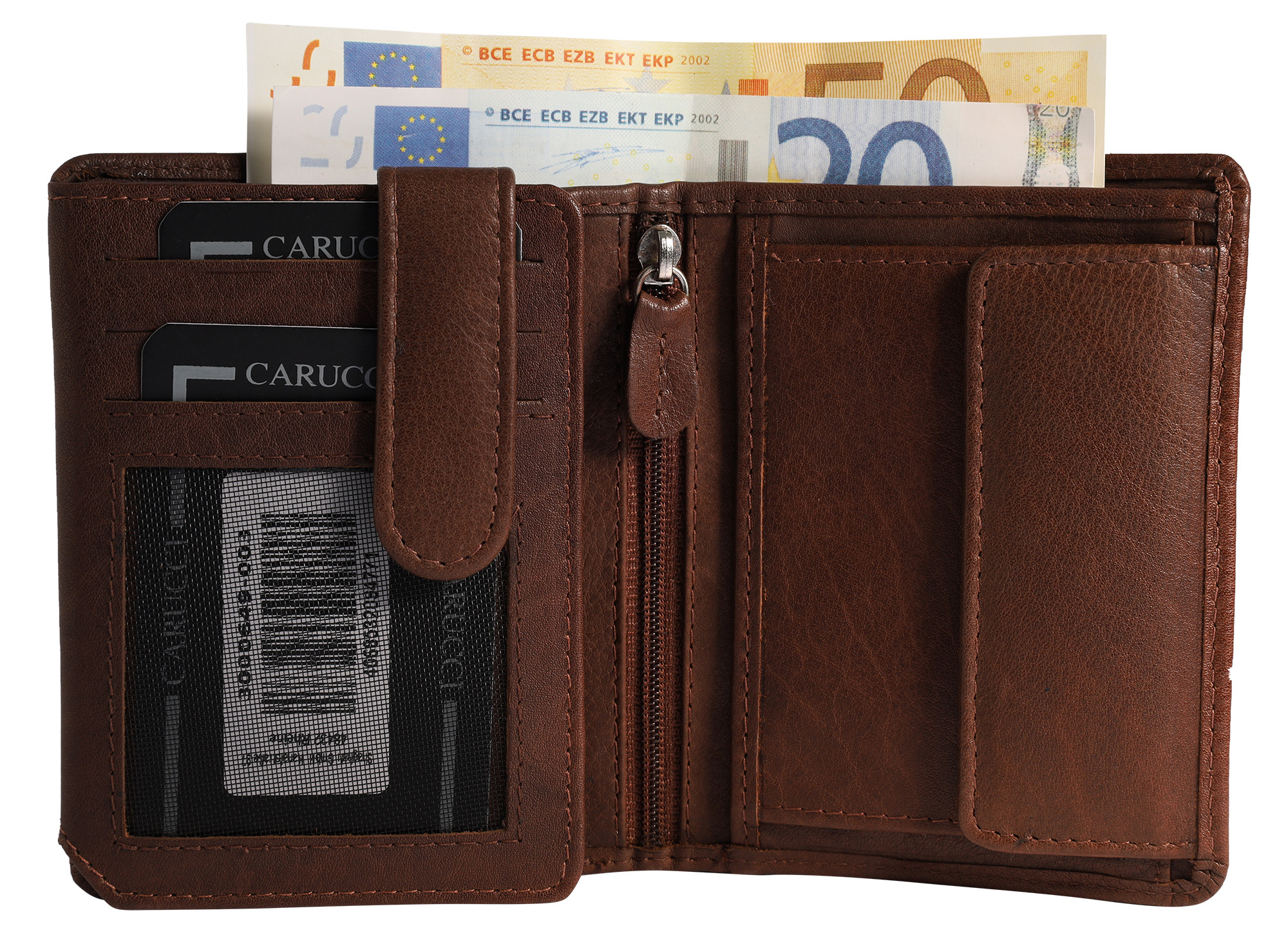 Carucci Echtleder (Bonanza) Geldbörse mit Box, RFID, Hochformat, braun/ dunkelbraun