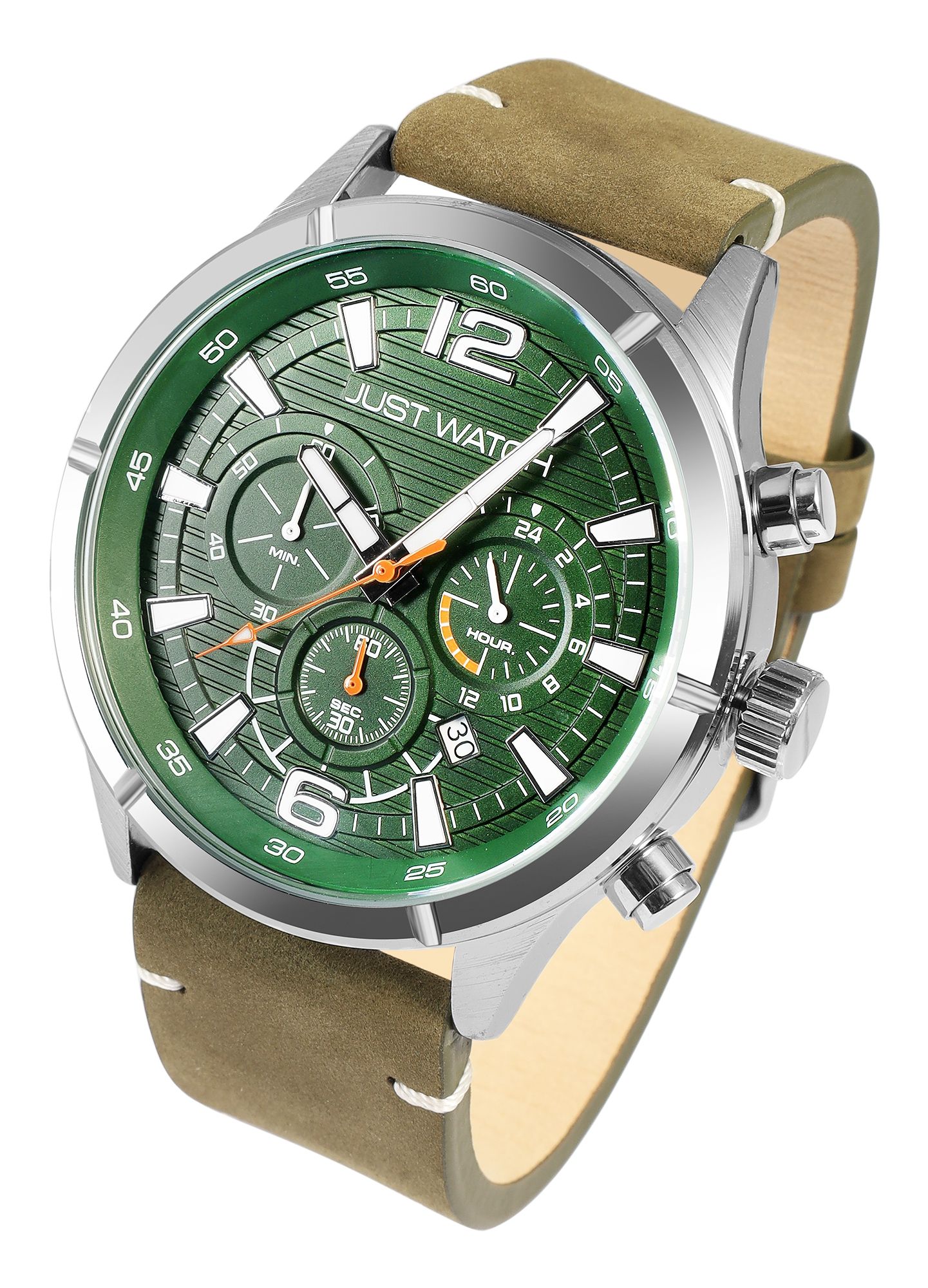 Just Watch Chronograph für Herren, Lederarmband, 5 ATM, grün