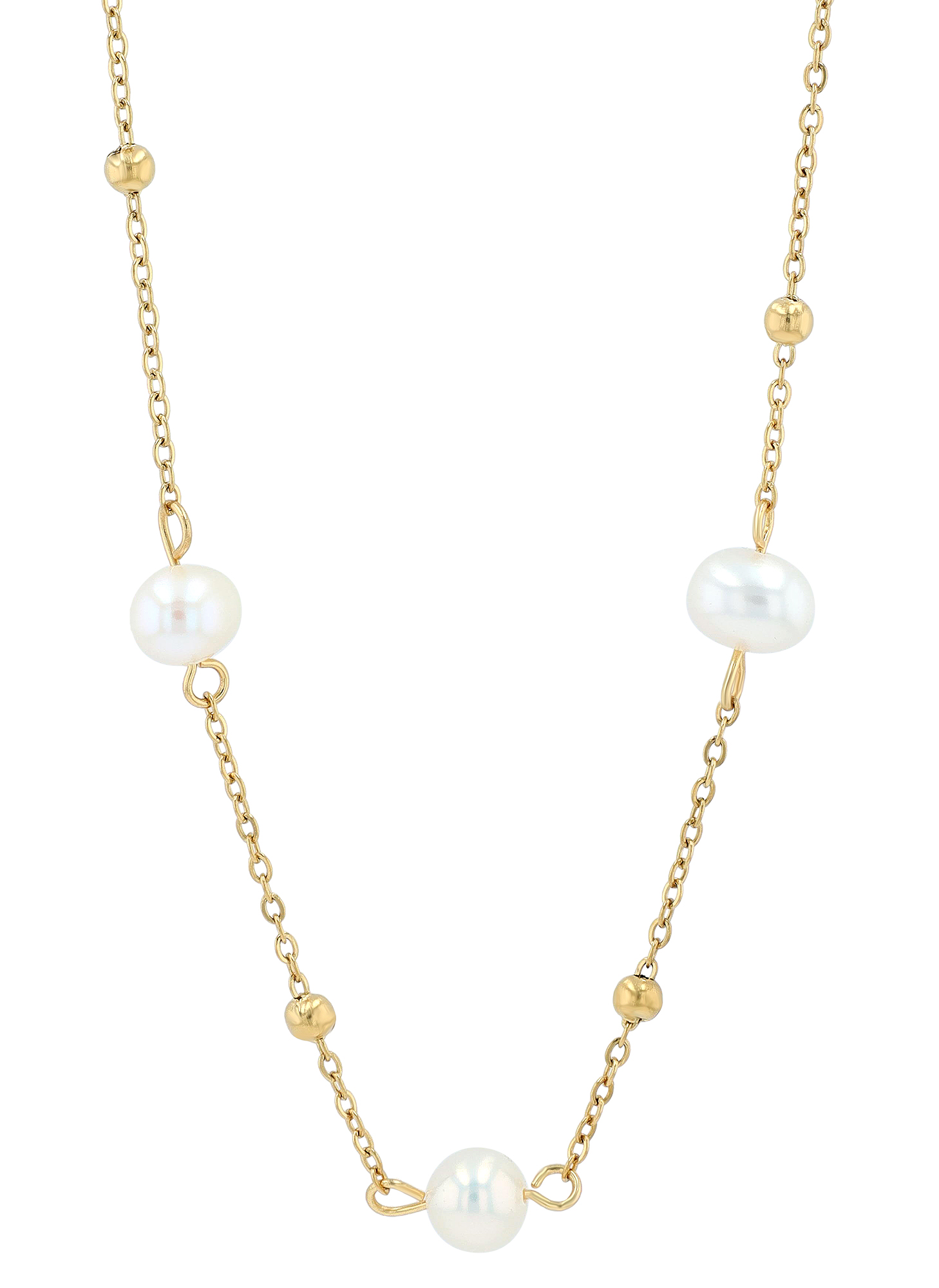 "Myka" Edelstahl Kette mit Süßwasserperlen/ Edelstahlkugeln, goldfarben 40 + 5 cm