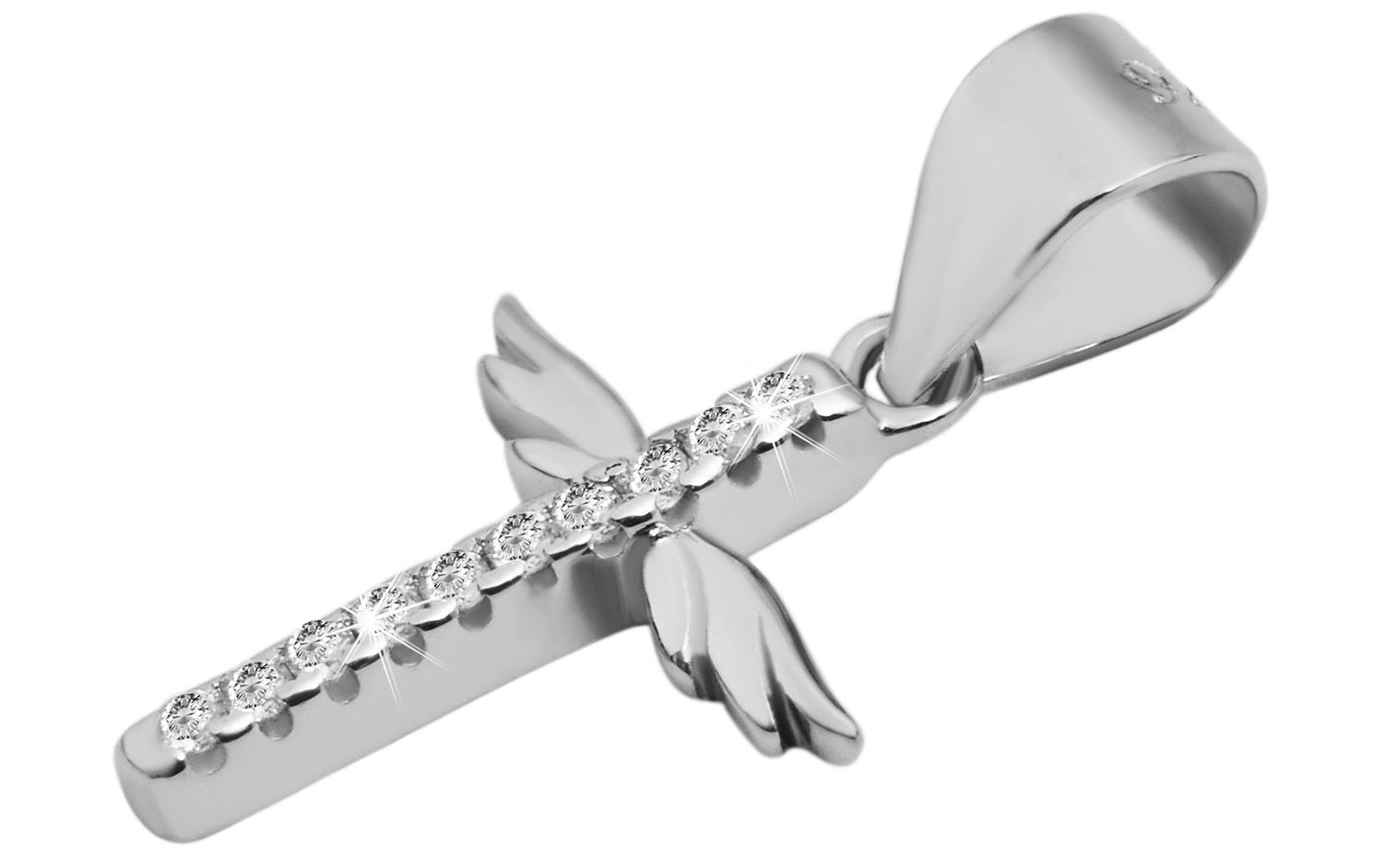 "Edith", 925/- Echtsilber Anhänger, Kreuz mit Flügeln, Zirkoniabesatz, rhodiniert