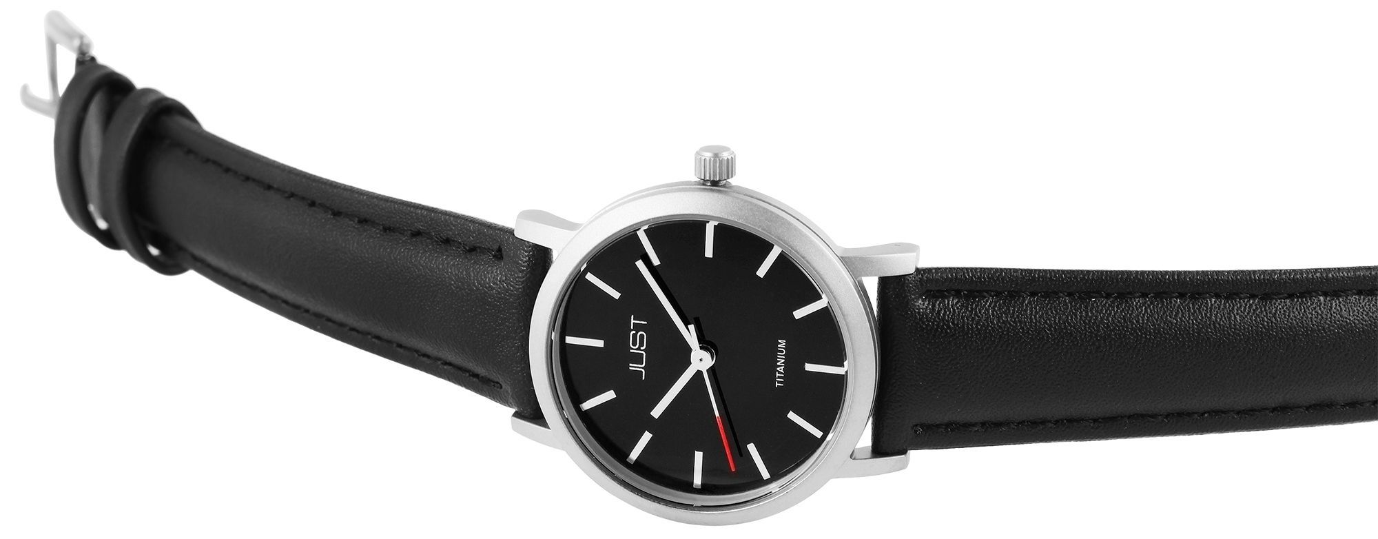 Just Titan Damenuhr mit Echtlederarmband, 5 ATM, schwarz