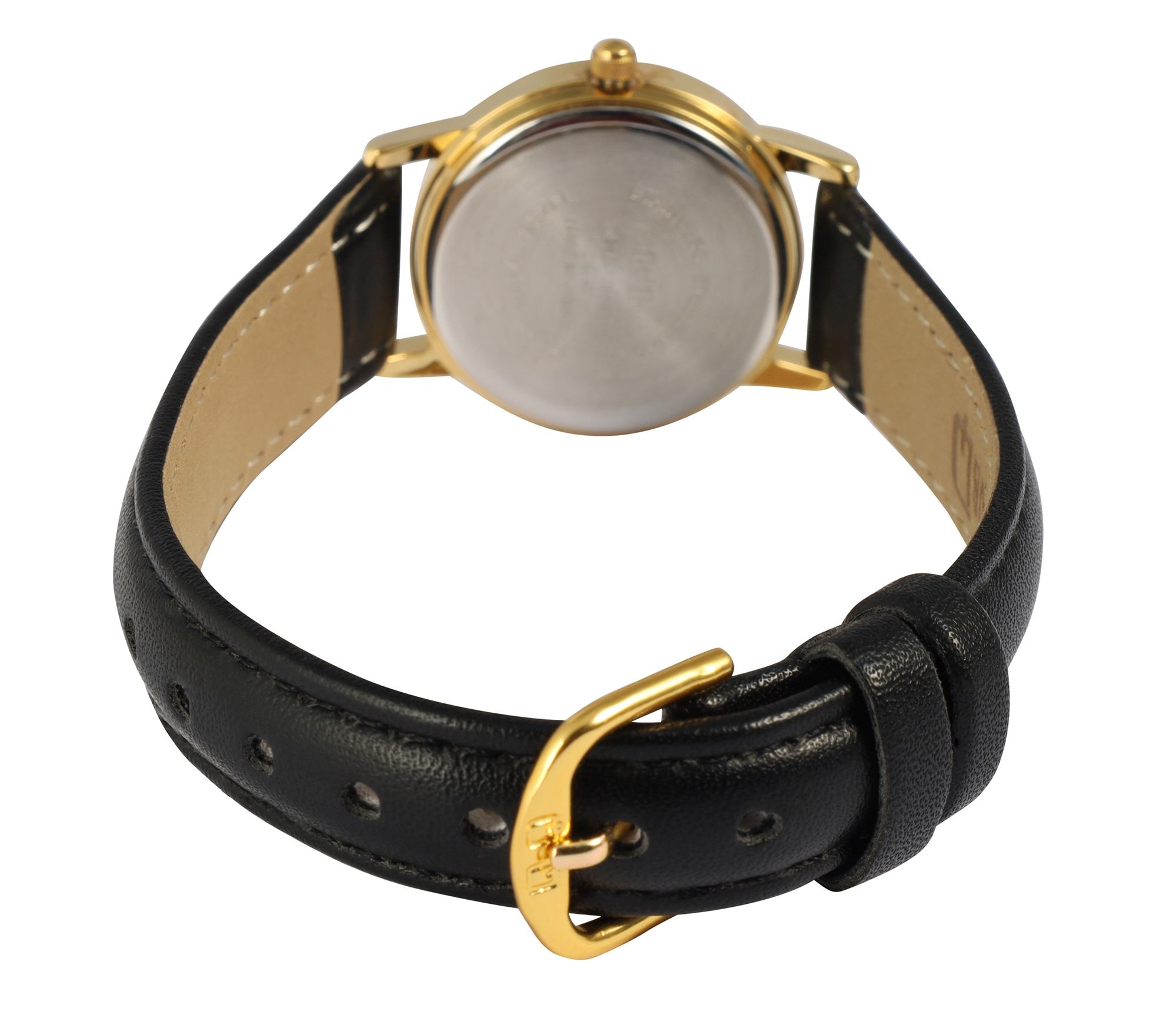 Q&Q Damenuhr, gepolstertes Lederimitatband, Ø 26 mm, schwarz/goldfarben