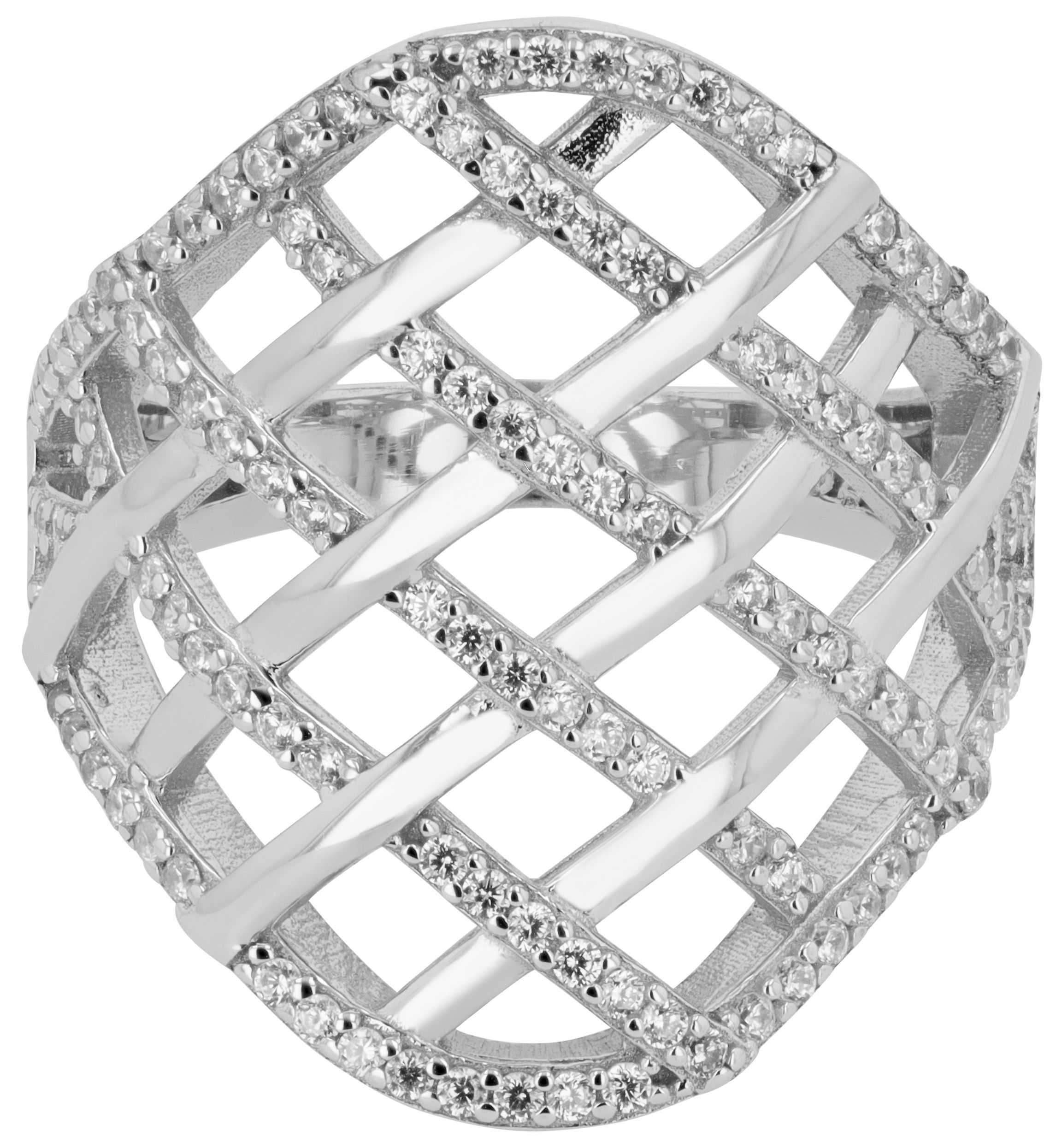 "Amrei" - Statementring aus 925/- Echt Silber Damenring, rhodiniert mit Zirkoniabesatz, Gr 52