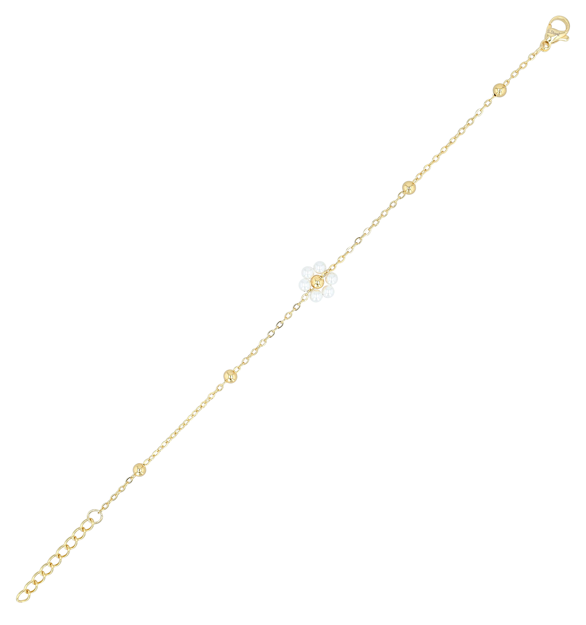 "Rojana" Armband (17+3 cm), Edelstahl/ Glasperle, Blüte, goldfarben