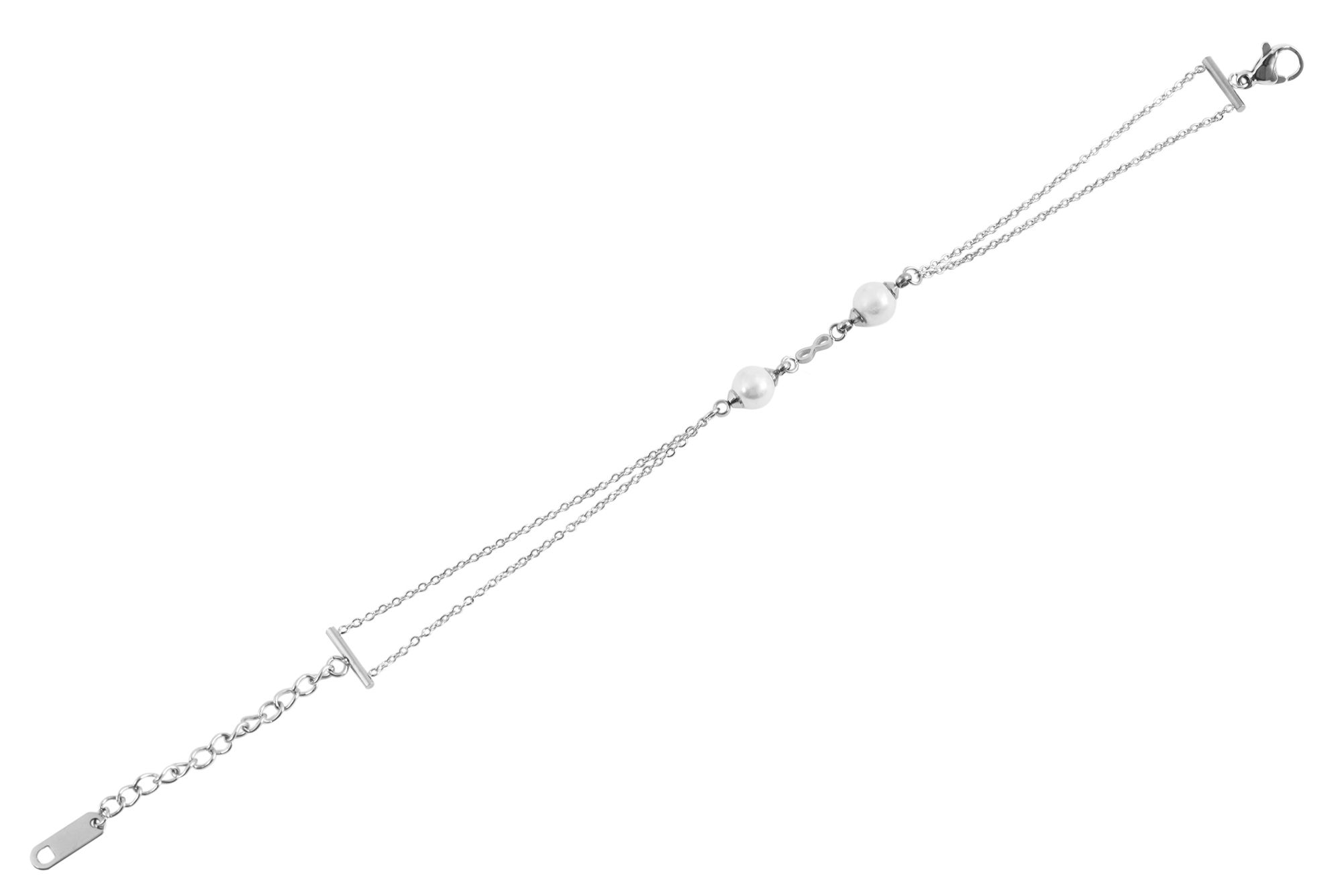 Akzent Armband aus Edelstahl, Infinity Symbol & Perlen, silberfarben