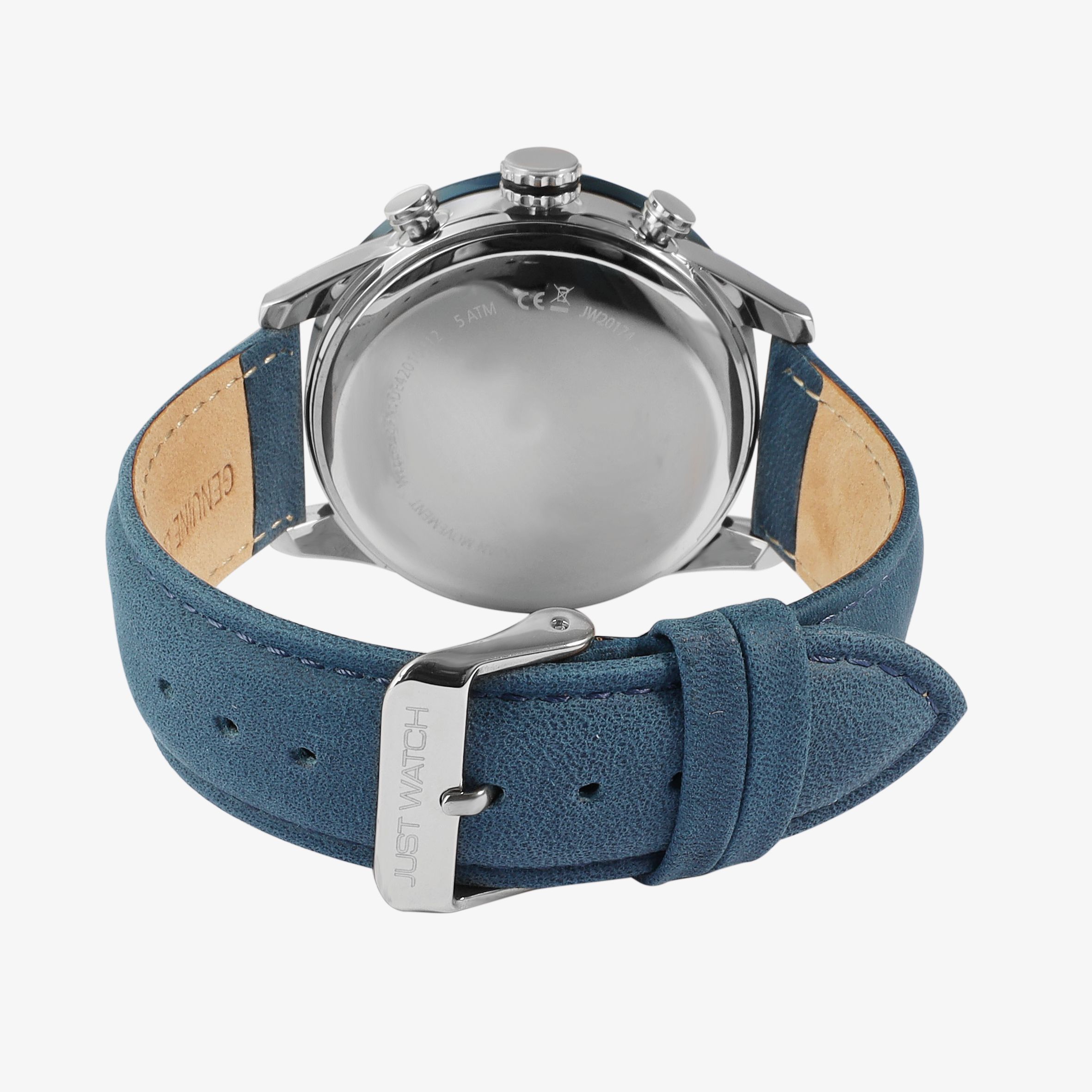 Just Watch Herrenchronograph mit Lederarmband, 5 ATM, blau