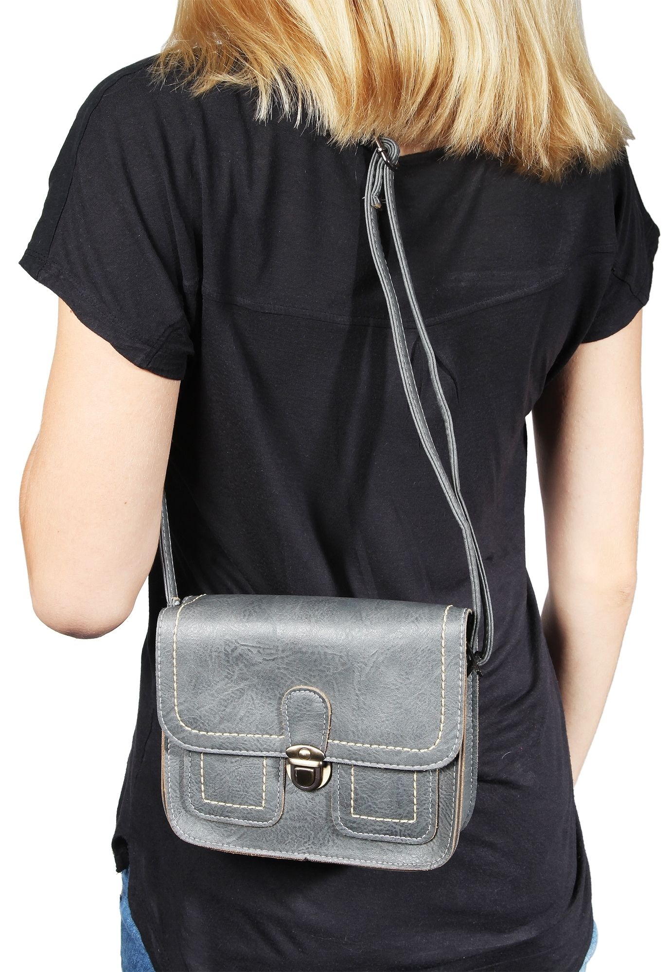 Damen Handtasche aus Lederimitation, grau