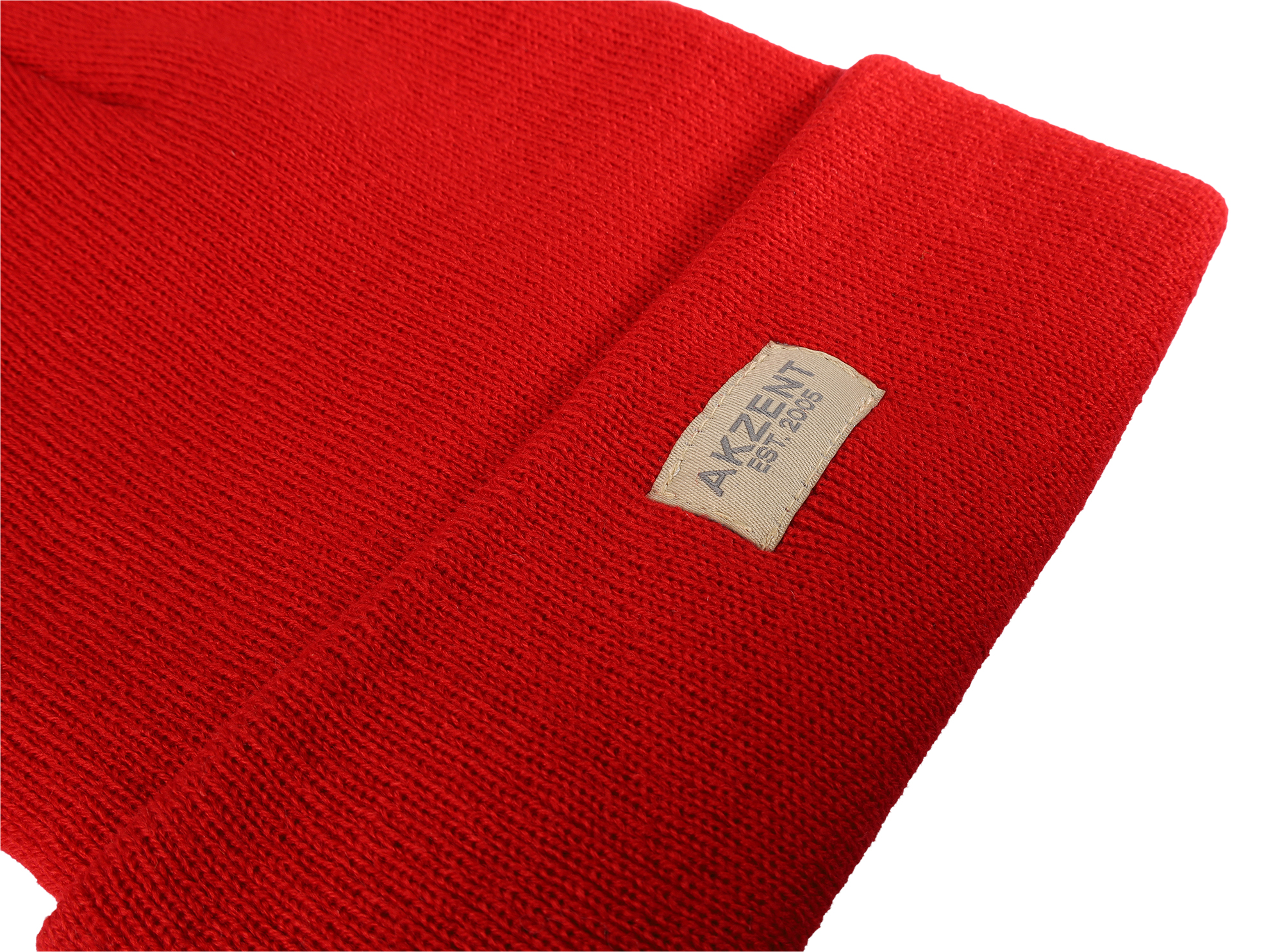 Akzent Strickmütze/ Beanie mit Umschlag, 100% Acryl, 4-VE, rot