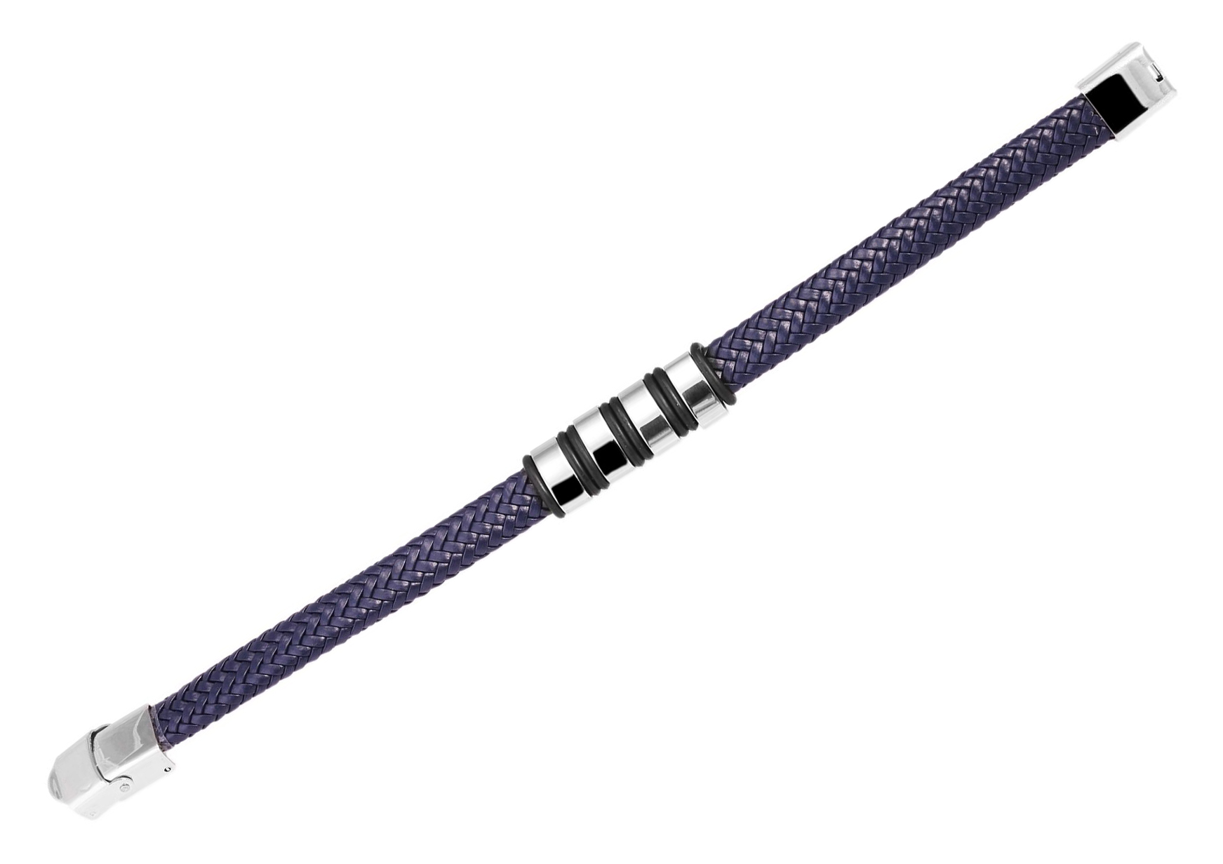 "Geri", Akzent Echtlederarmband, geflochten mit Edelstahlelementen, blau/silberfarben