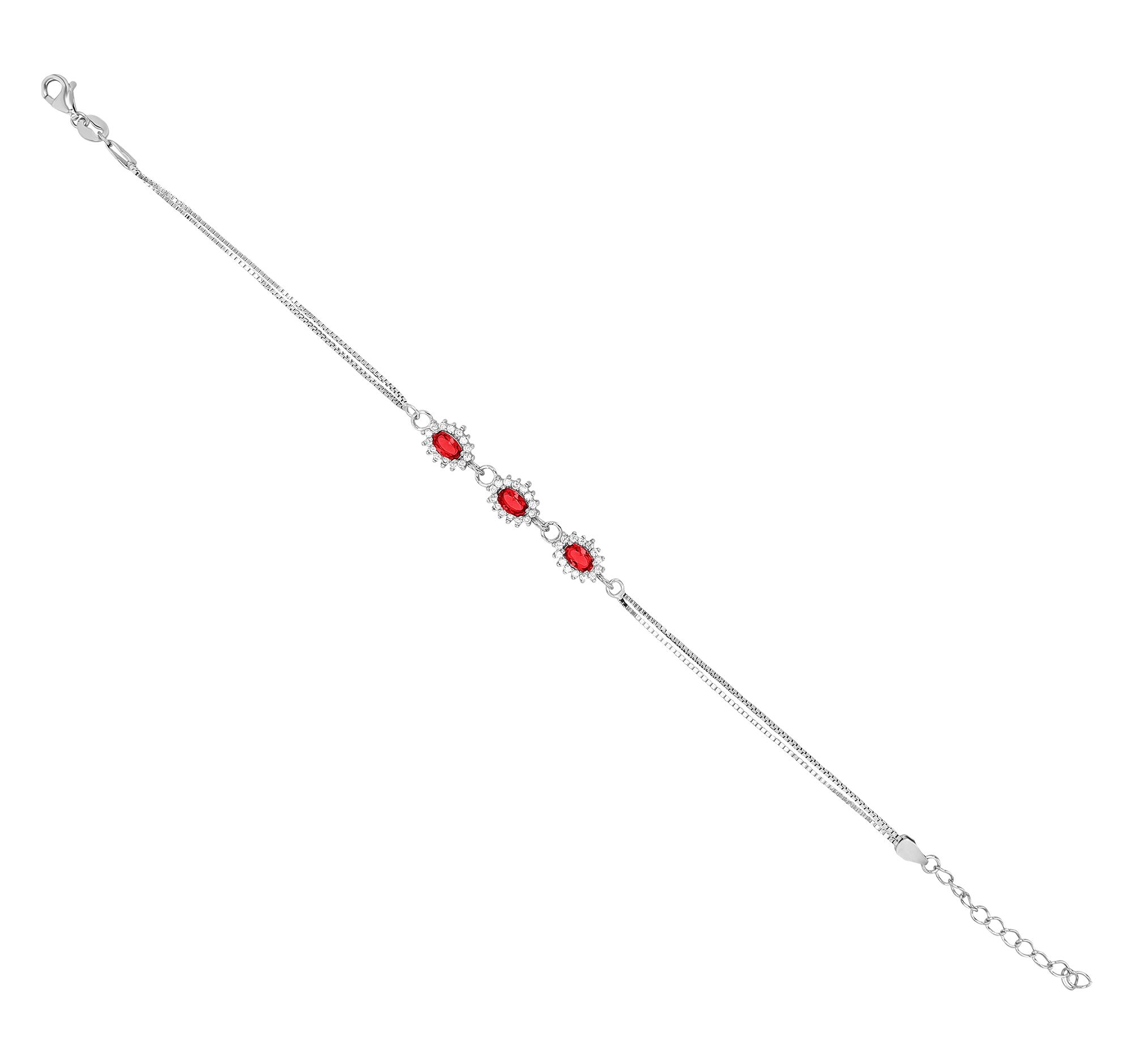 "Diana" 925/- Echt Silber Armband 17+3cm - Entourage Stil, Zirkonia - rot, rhodiniert