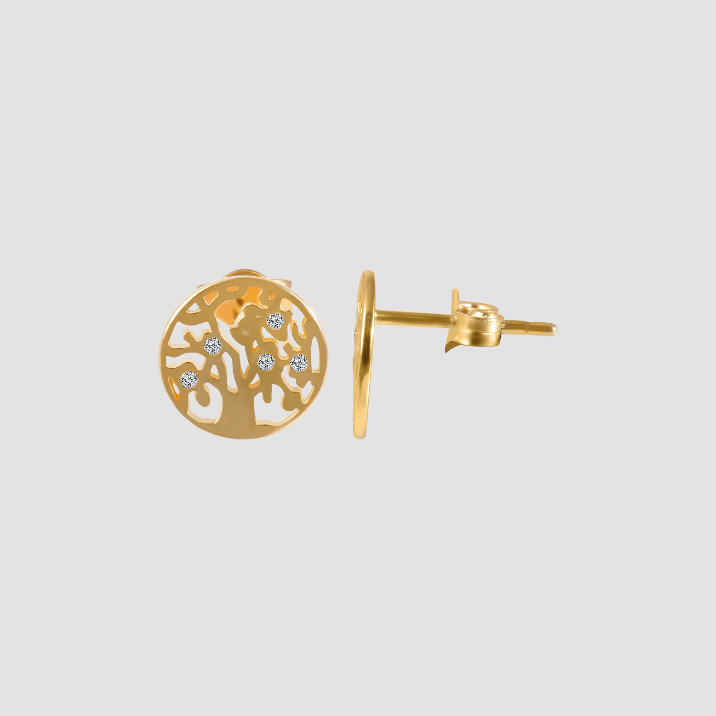 375/- Gold "Runa" Ohrstecker mit Zirkonia, Lebensbaum, 9 Karat, Gelbgold