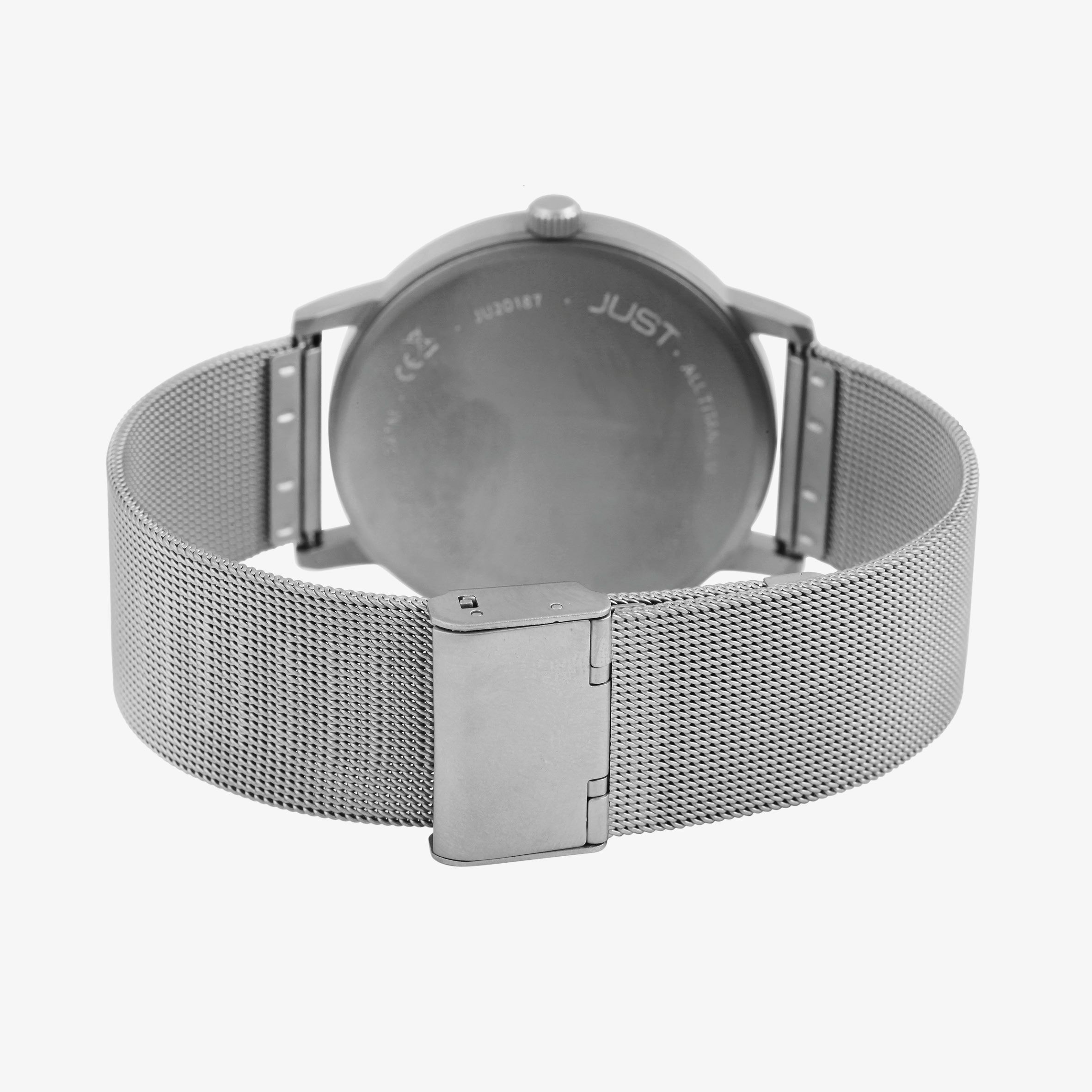 Just Titan Herrenuhr mit Edelstahl-Milanaisearmband, 5 ATM, blaues ZB