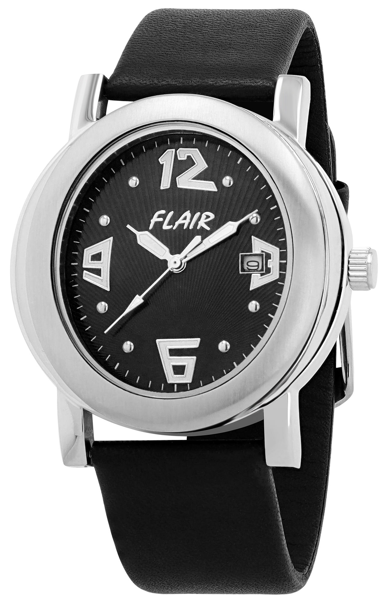 Flair Herrenuhr mit Echtlederarmband, schwarz/ silberfarben