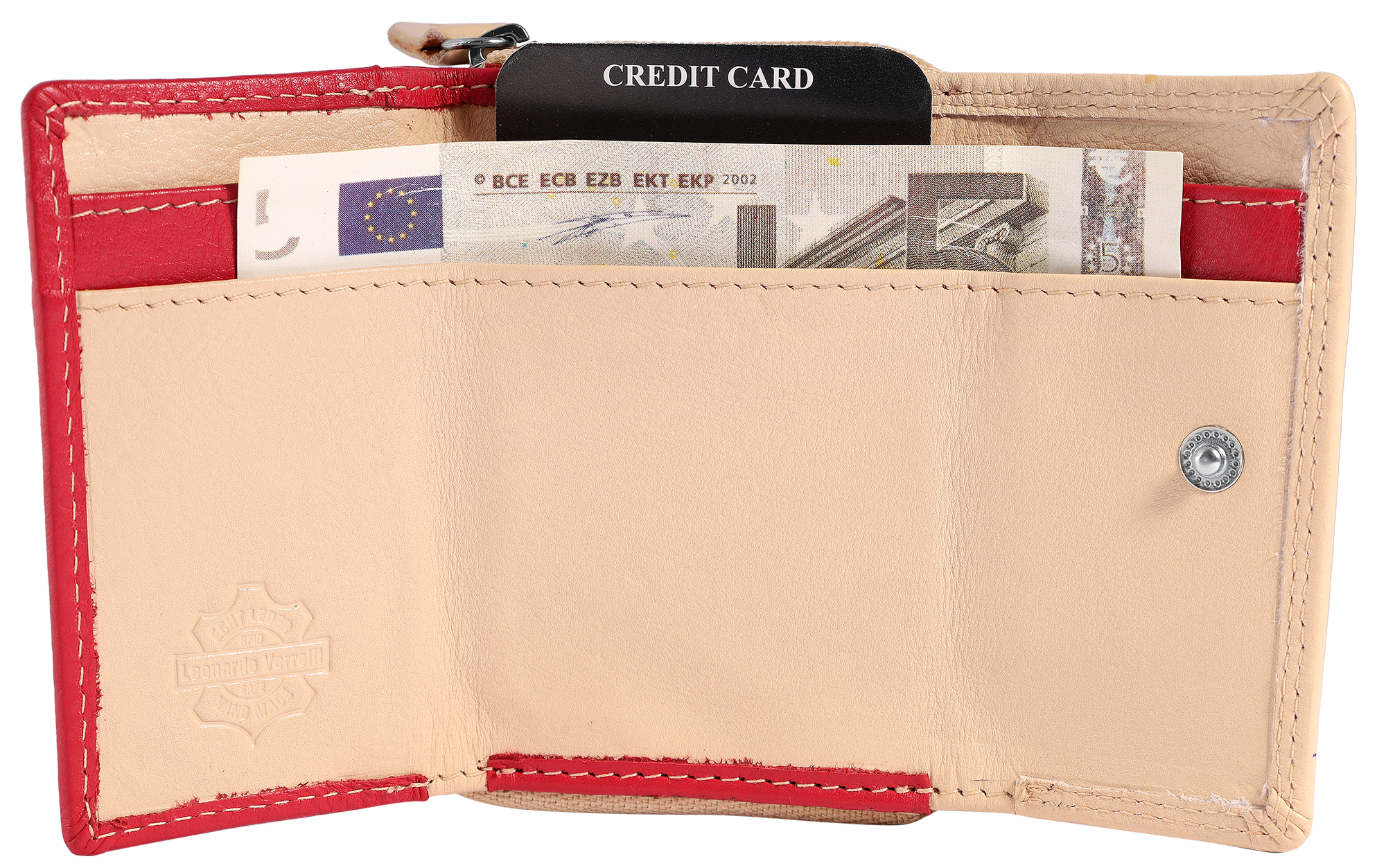 Leonardo Verrelli Echtleder (Nappa) Damen Geldbörse, klein, Querformat, RFID, beige/ pink