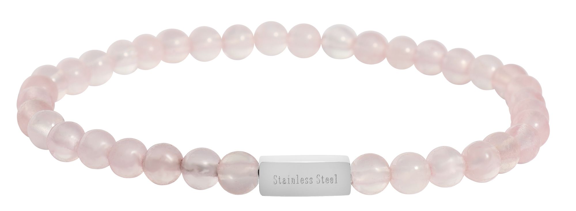 "Isadora" Kugelarmband, Naturstein (rose crystal), gravurfähiges Edelstahlelement - silberfarben