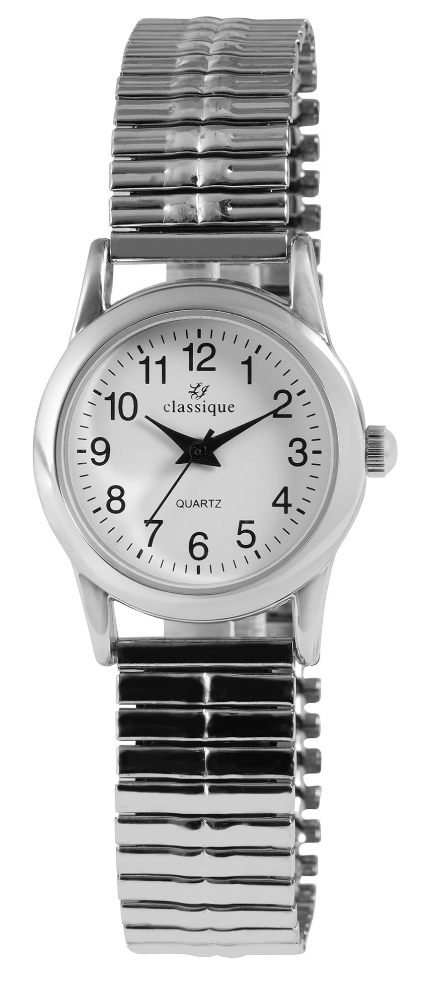 Classique Damenuhr mit Edelstahl-Zugarmband Ø 28 mm, silberfarben/ weiß