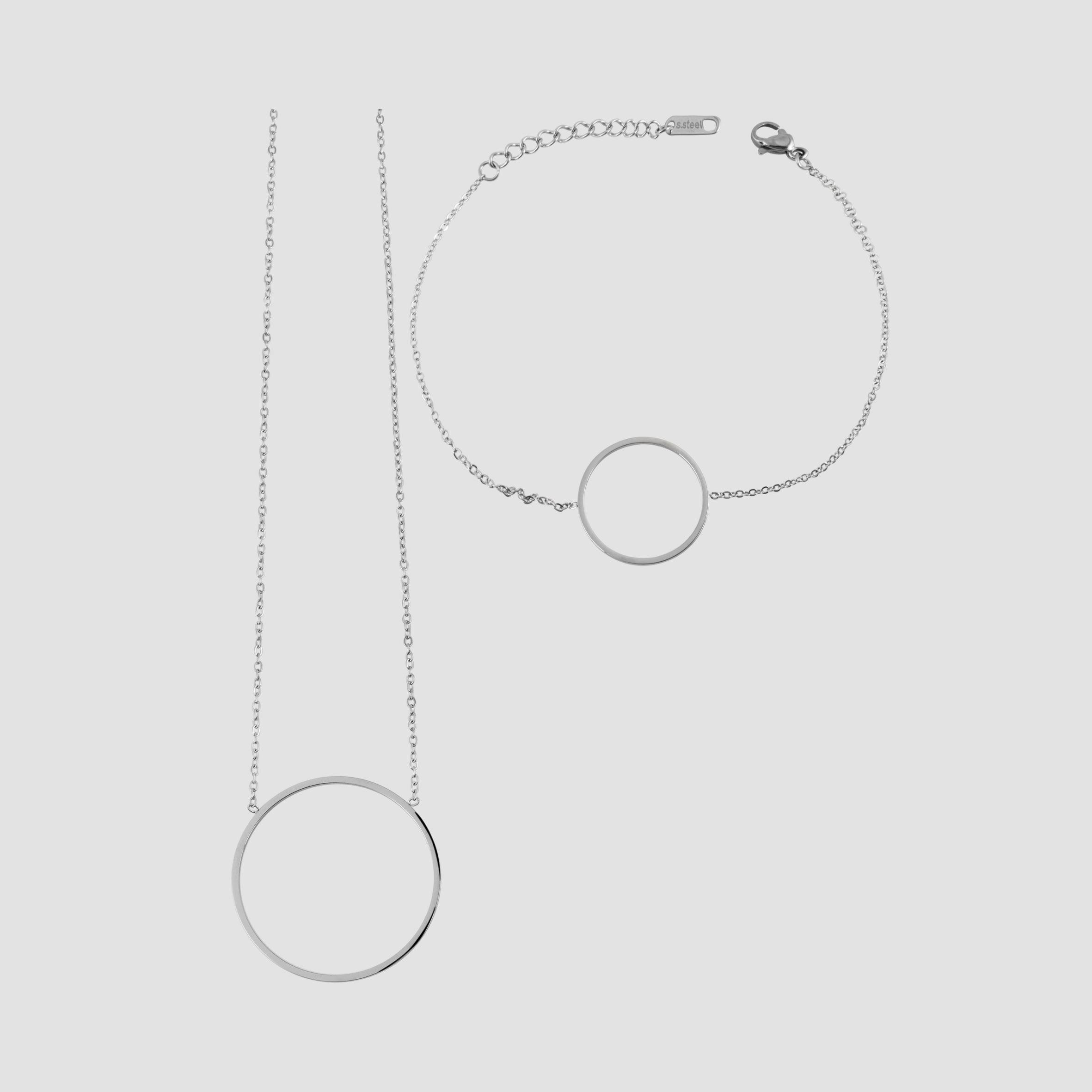 Akzent Edelstahlschmuckset aus Armband und Kette mit Anhänger, silberfarbig
