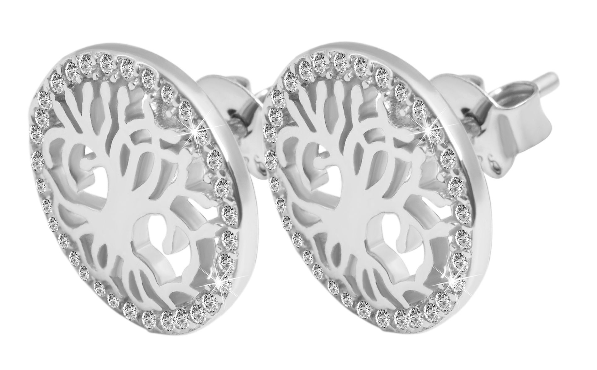 "Majara" 925/- Echt Silber Schmuckset (Ohrringen & Anhänger) Lebensbaum, Zirkonia, rhodiniert