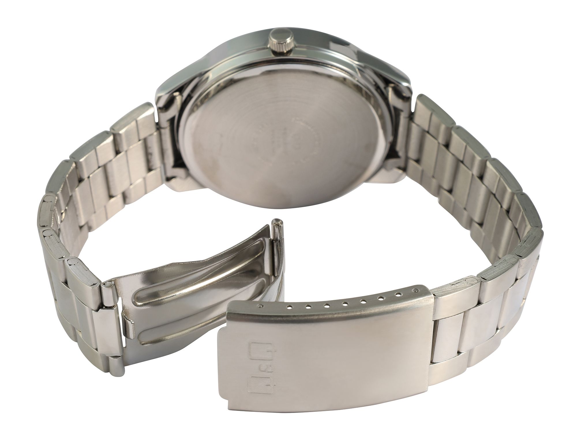Q&Q Herrenuhr mit Gliederarmband aus Edelstahl, 5 ATM, silberfarben/ZB blau