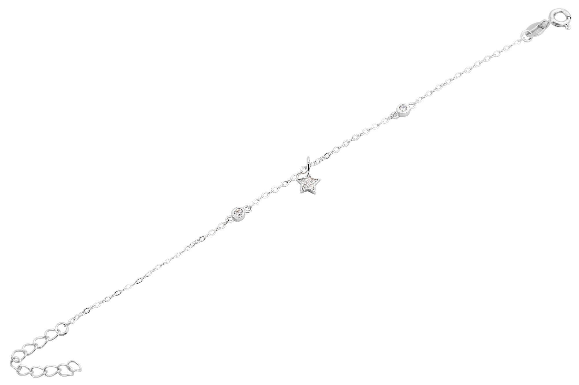 "Arij" 925/rh Echt Silber Armband 14 + 3 cm, Sternanhänger , Zirkoniabesatz, silberfarben/ rhodiniert