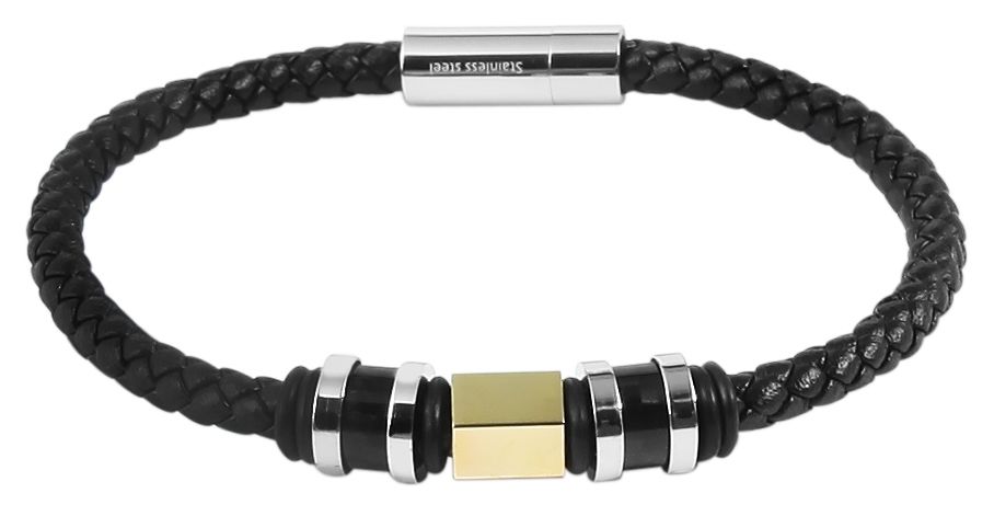 Akzent Echtlederarmband mit Carbon- und Edelstahlelementen