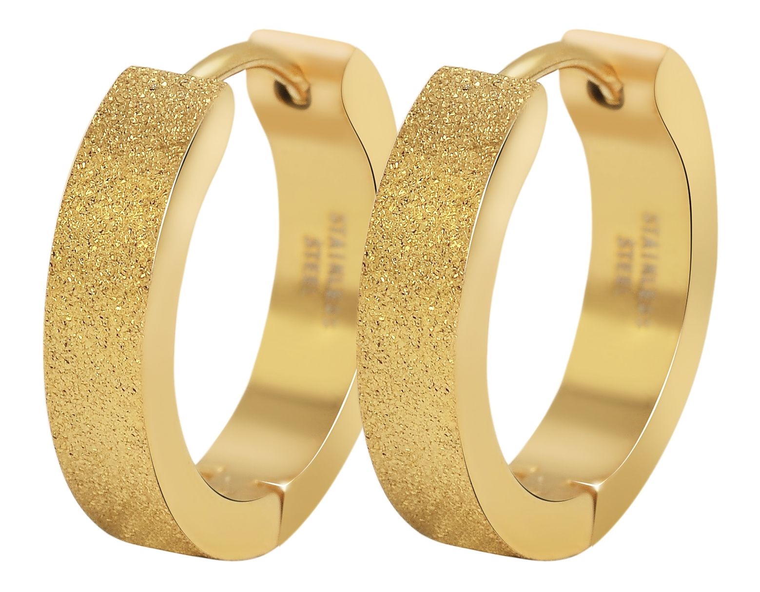 "Fina", Akzent Edelstahl Klapp-Creolen Ø 14 mm, sandgestrahlt, goldfarben