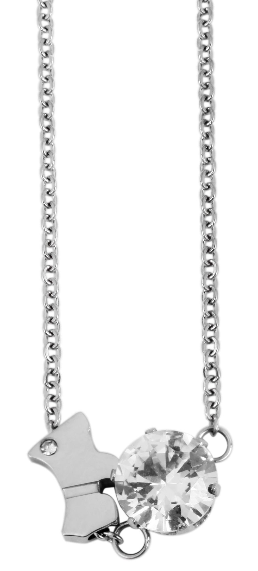 Akzent Ankerkette mit Anhänger, Edelstahl, Similibesatz, 43+5 cm, silberfarben