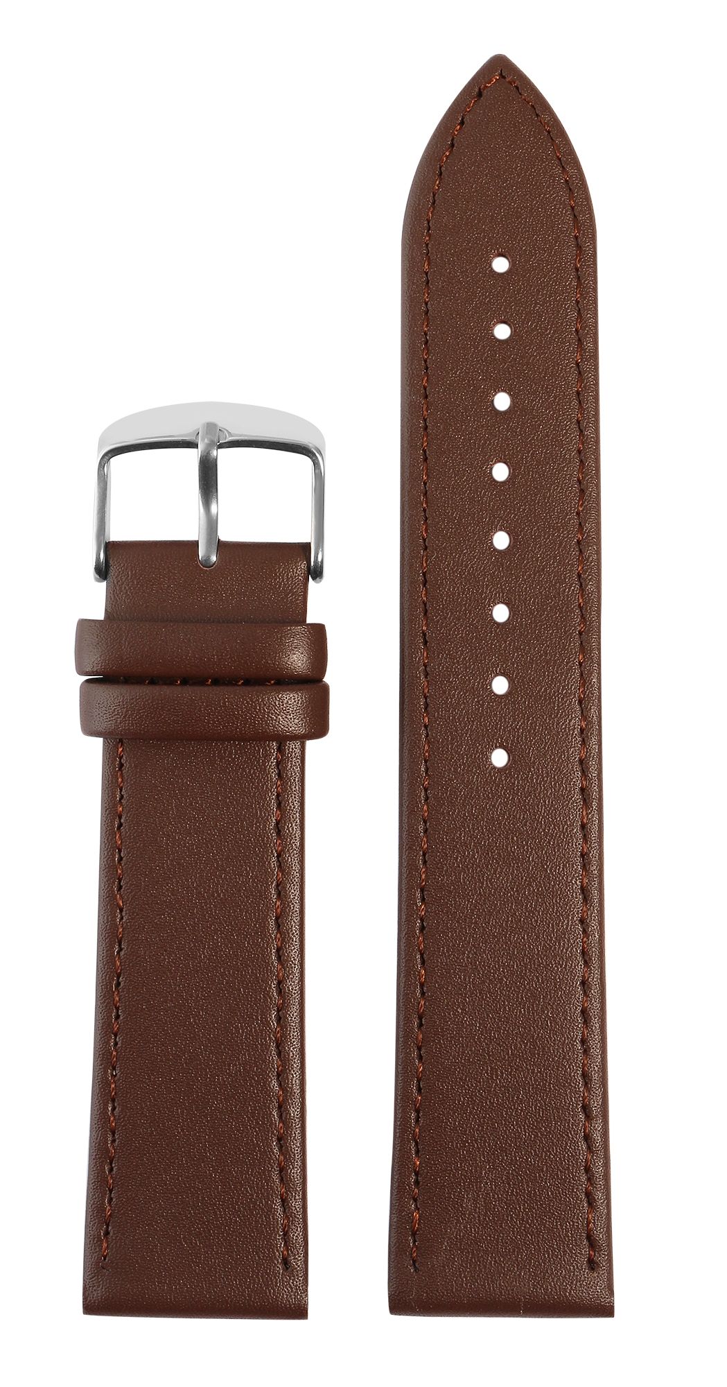 Uhrenarmband aus Echtleder, genäht, dunkelbraun, 22 mm